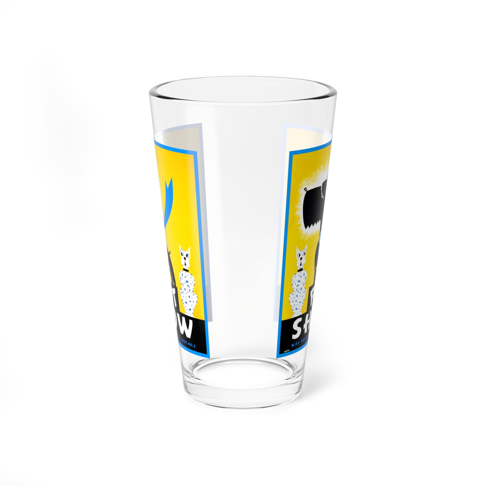 Glassware, 16oz Mixing Glass with 1930's WPA Pet Show Poster Design, Vintage Retro Barware, Cocktail Tumbler, Kitchen Decor, Unique Gift