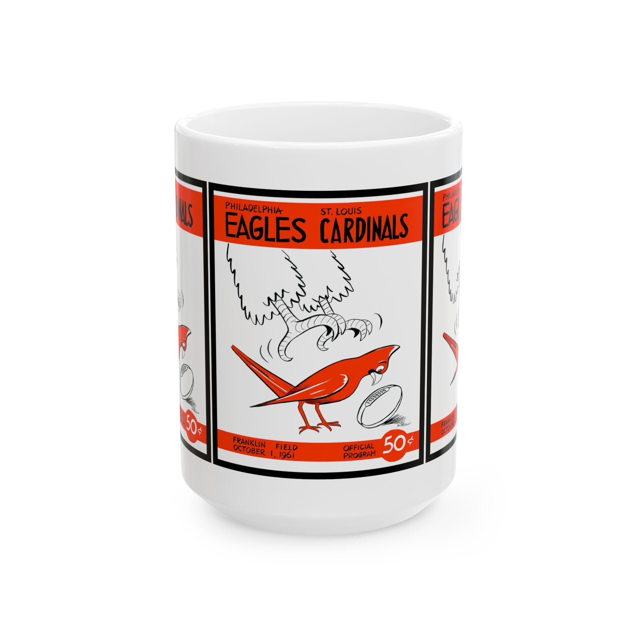 1961 Vintage Eagles - Cardinals Football Program Cover - Ceramic Mug, 11oz, 15oz