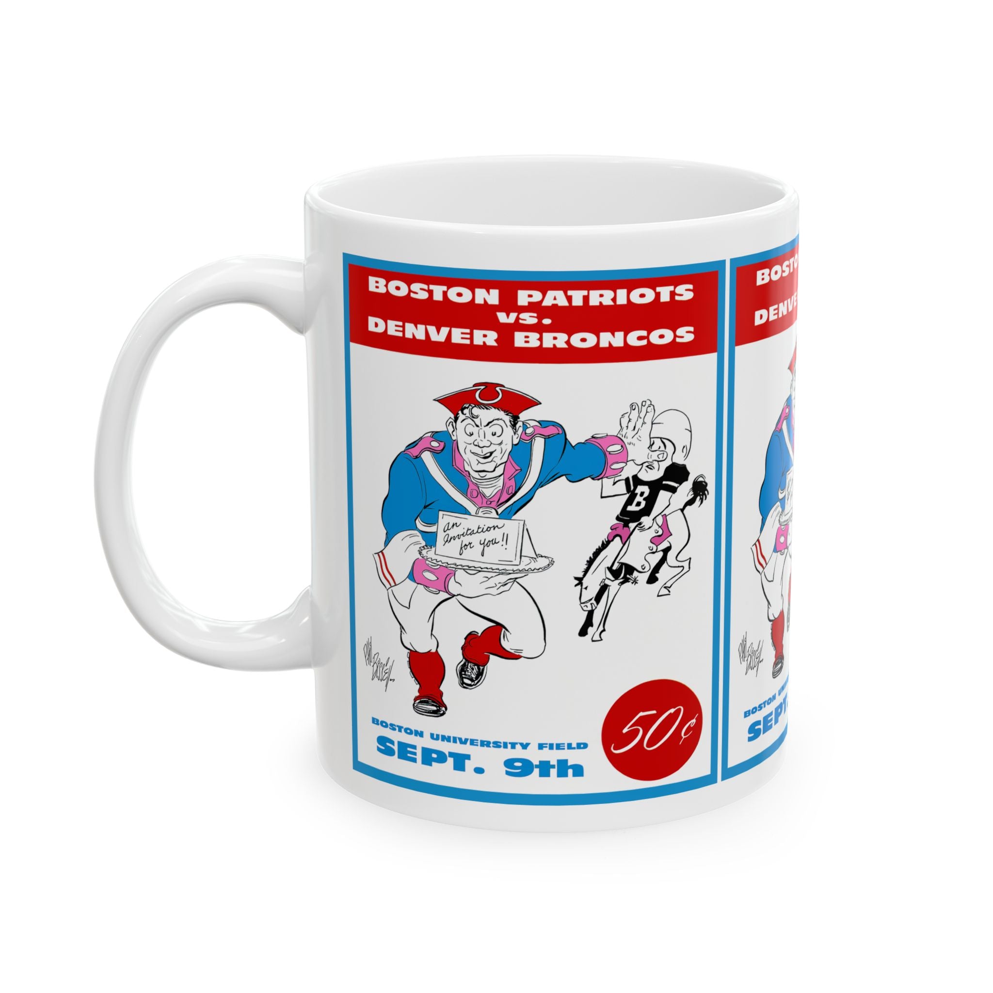 Vintage Football Ceramic Mug, 1960 Denver Broncos Boston Patriots Mug, Sports Fan Gift, Football Lover Cup, Retro Team  Drinkware