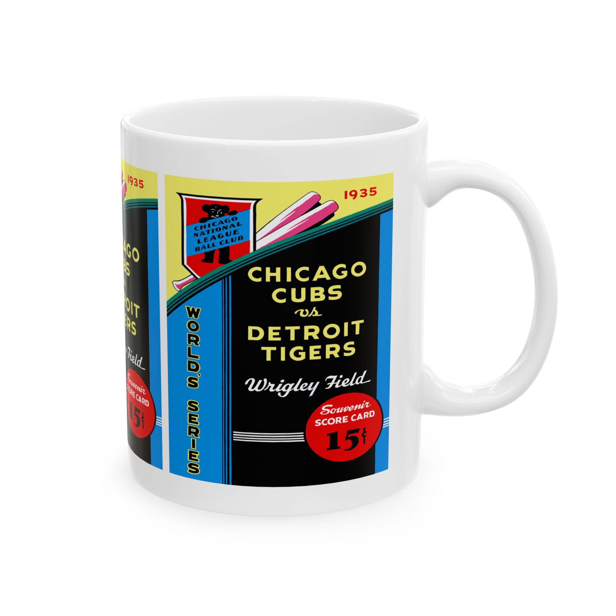 1935 Vintage Detroit Tigers - Chicago Cubs World Series Baseball Program Cover - Ceramic Mug, 11oz