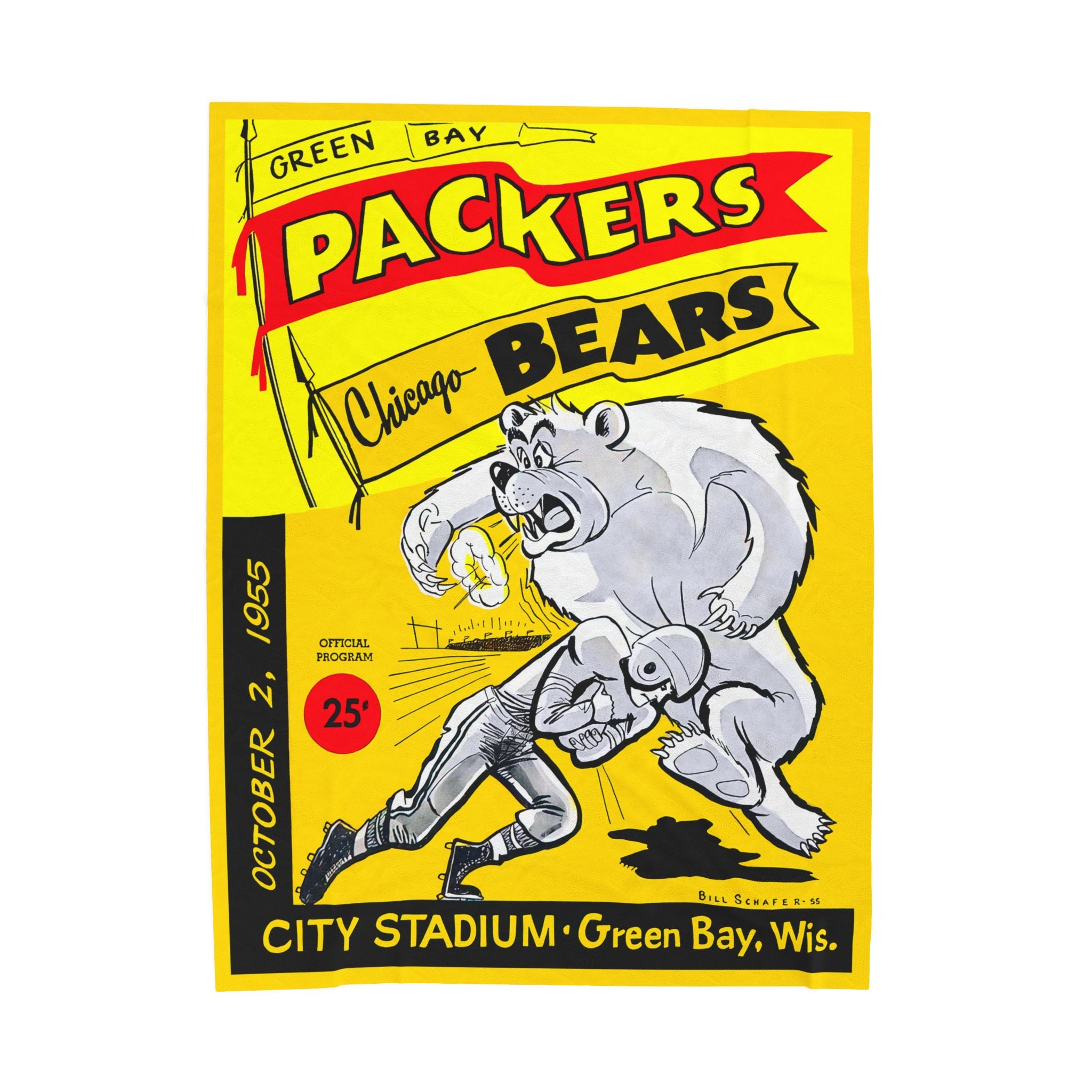 Green Bay Packers 1955 Vintage Bears Velveteen Plush Blanket — Retro Football Throw