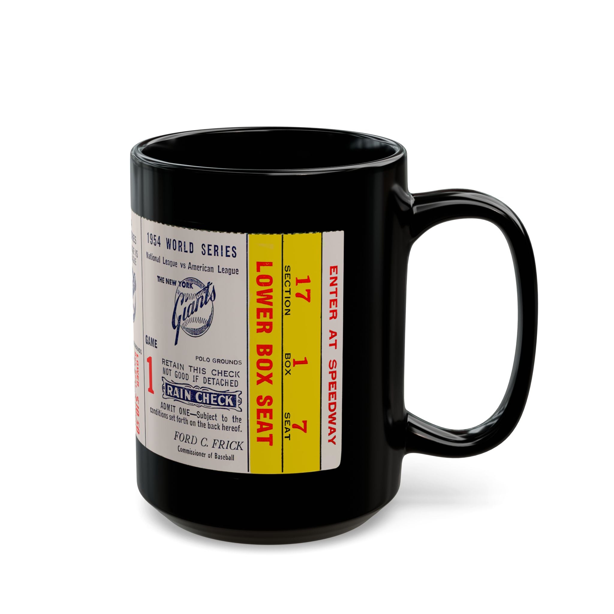 Mug, 1954 Baseball World Series Ticket - Polo Grounds-New York Giants Cleveland Willie Mays Catch, Gift for Baseball Fans, Vintage Sports