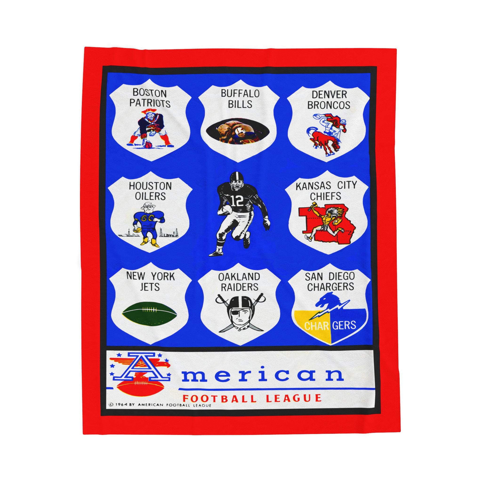 Velveteen Plush Blanket, Retro 1964 American Football League Football Design - Vintage Sports Throw, Cozy Sofa Cover, Football Fan Gift