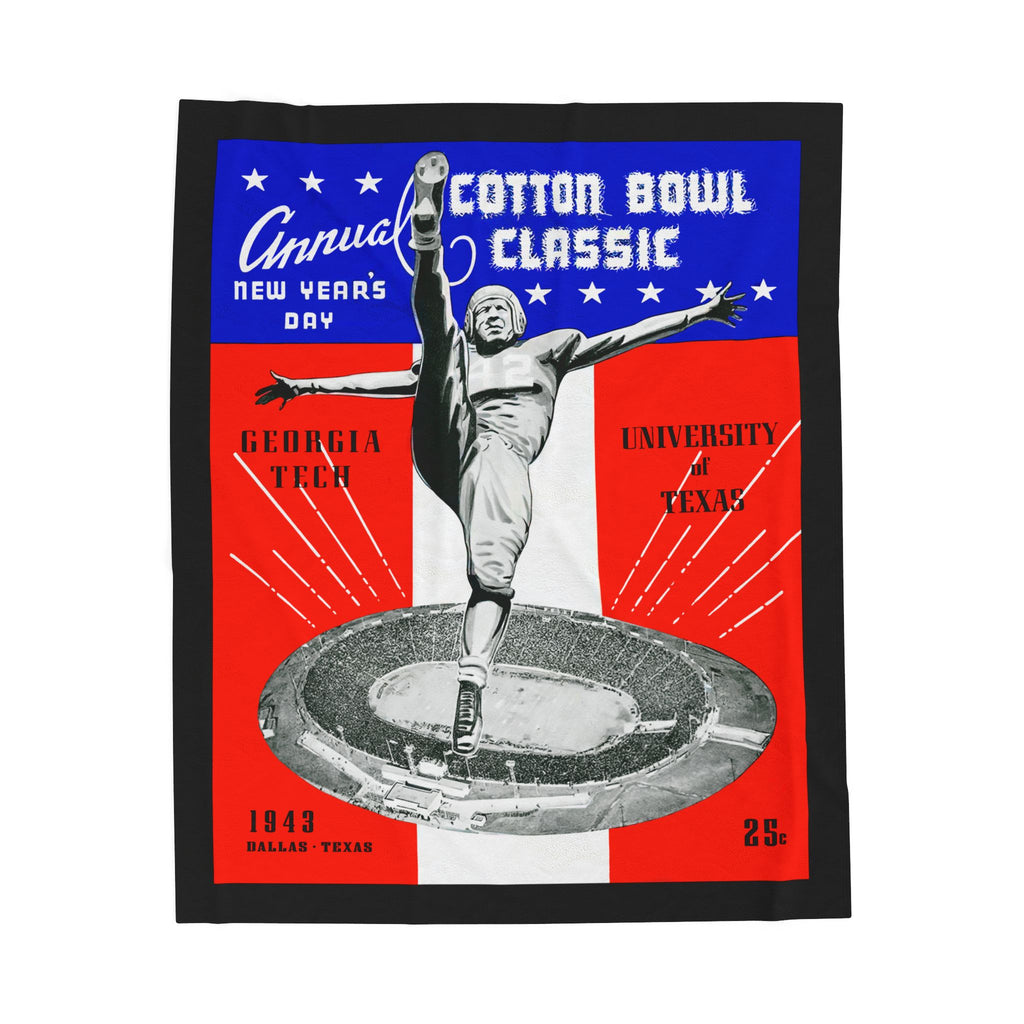 Vintage 1943 Football Cotton Bowl Velveteen Plush Blanket — Texas vs. Georgia Tech