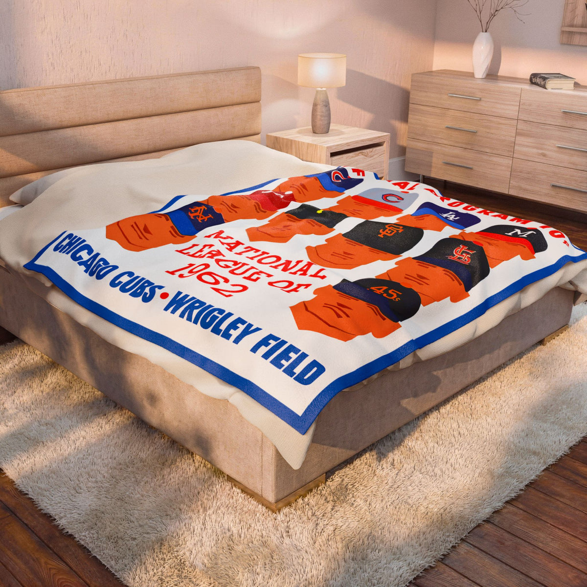 Plush Blanket, 1962 Vintage Cubs Baseball Program - National League, Retro Throw for Baseball Fans, Cozy Bedspread, Warm Fleece Blanket,