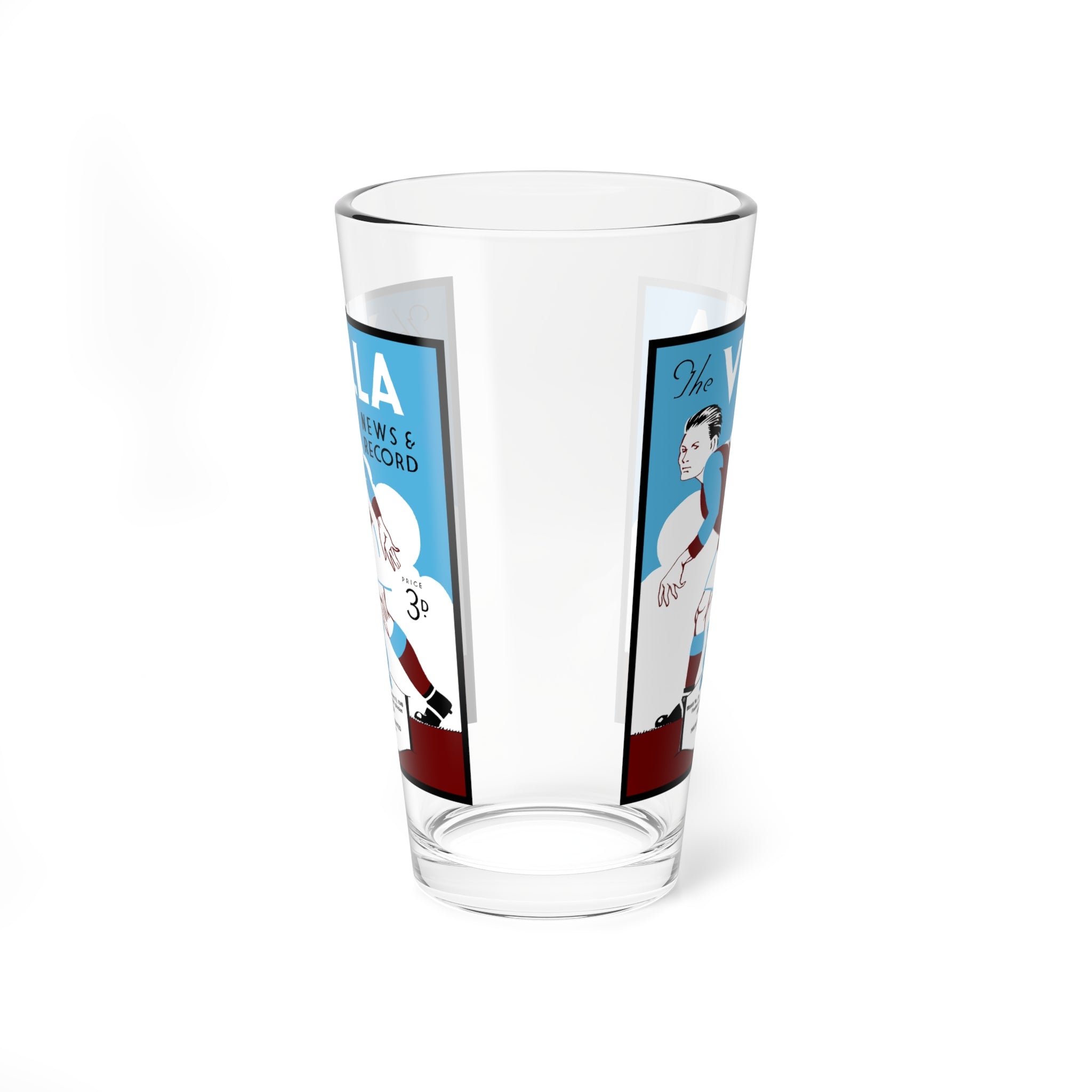 Vintage Aston Villa - Manchester United Mixing Glass, 16oz, English Football Program Memorabilia, Barware Gift Idea, Soccer Fan Collectible,
