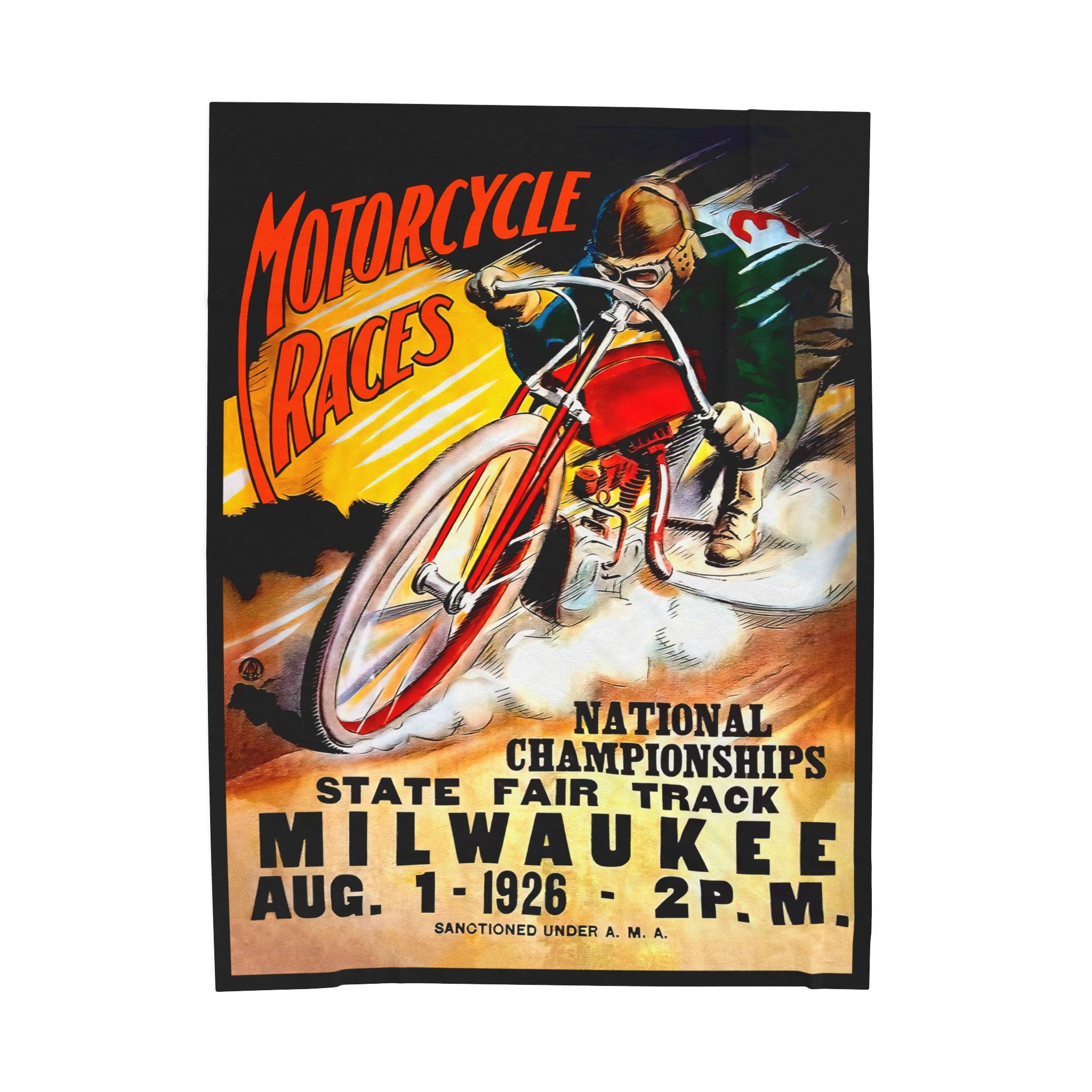 Velveteen Plush Blanket, Cozy Throw Blanket, Motorcycle Races Milwaukee Home Decor, Soft Bedding, Vintage Racing Gift