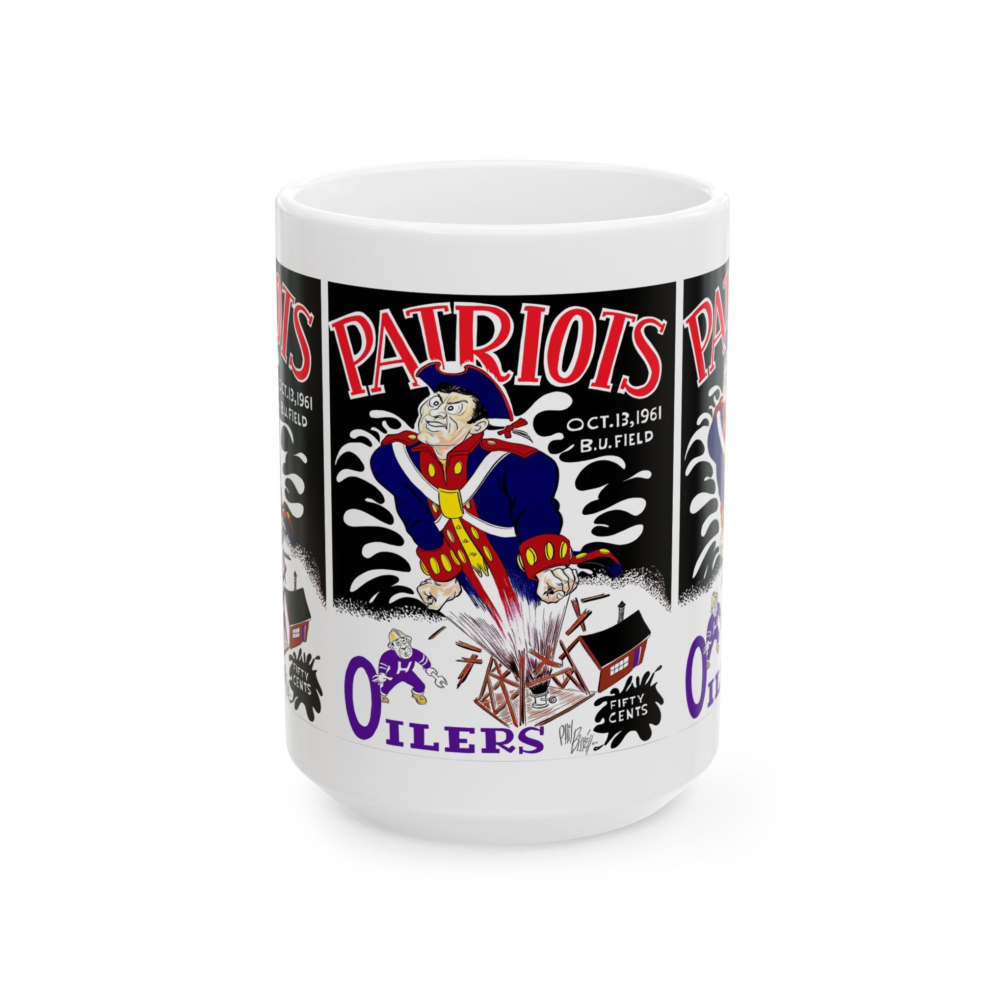 Vintage 1961 Football Boston Patriots Houston Oilers Ceramic Mug, Retro Sports Fan Gift, Football History Coffee Cup, Sports Memorabilia,