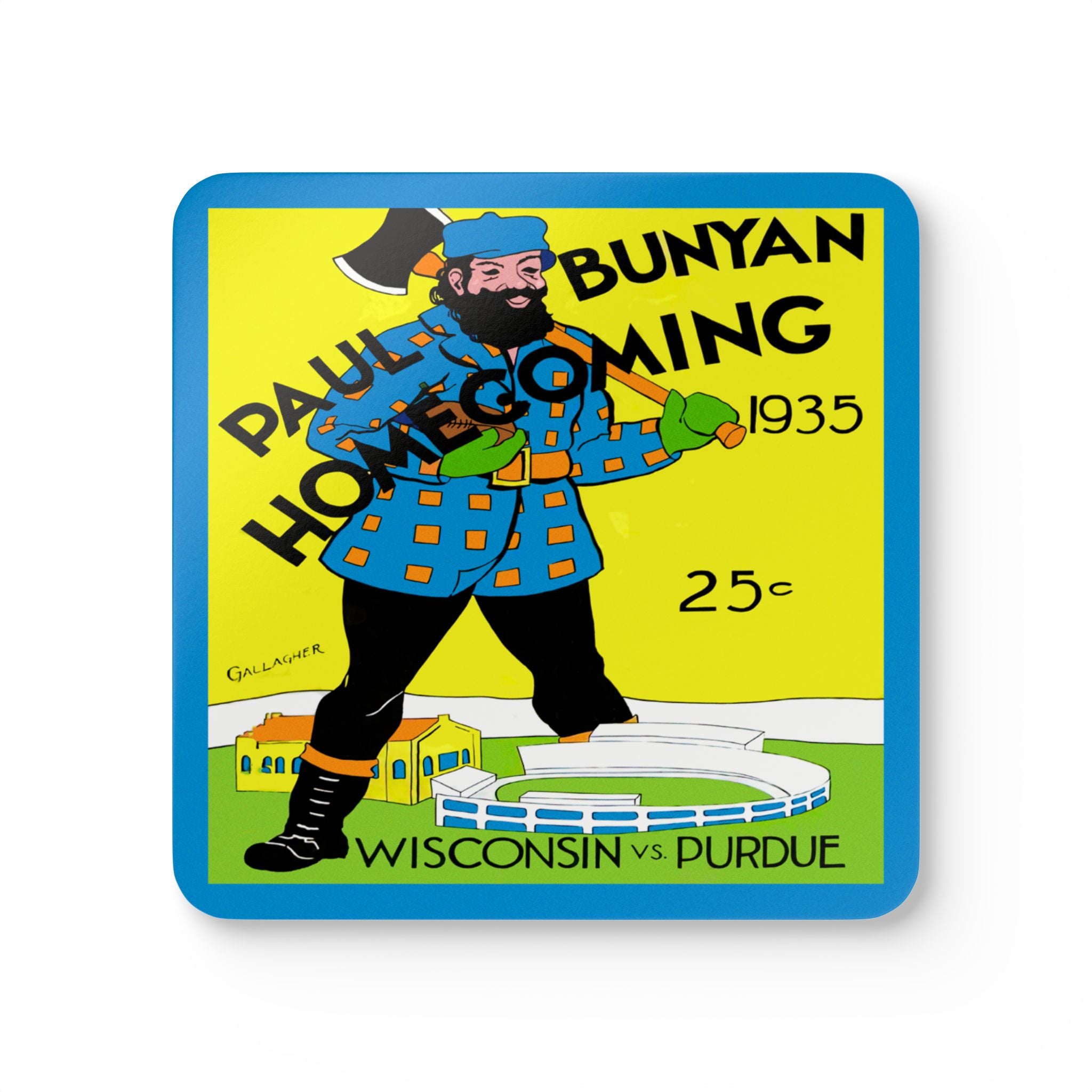 1935 Vintage Wisconsin Badgers - Purdue Boilermakers Football Program Cover - Corkwood Coaster Set
