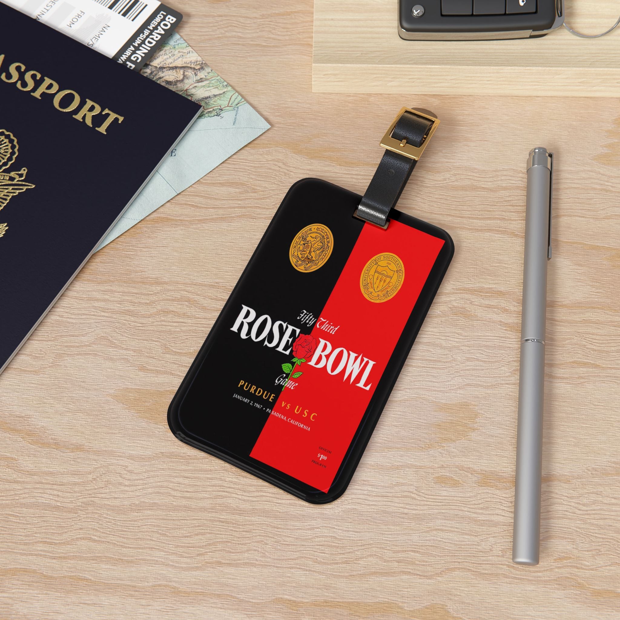 1967 Football Rose Bowl Luggage Tag | Vintage Football Travel ID