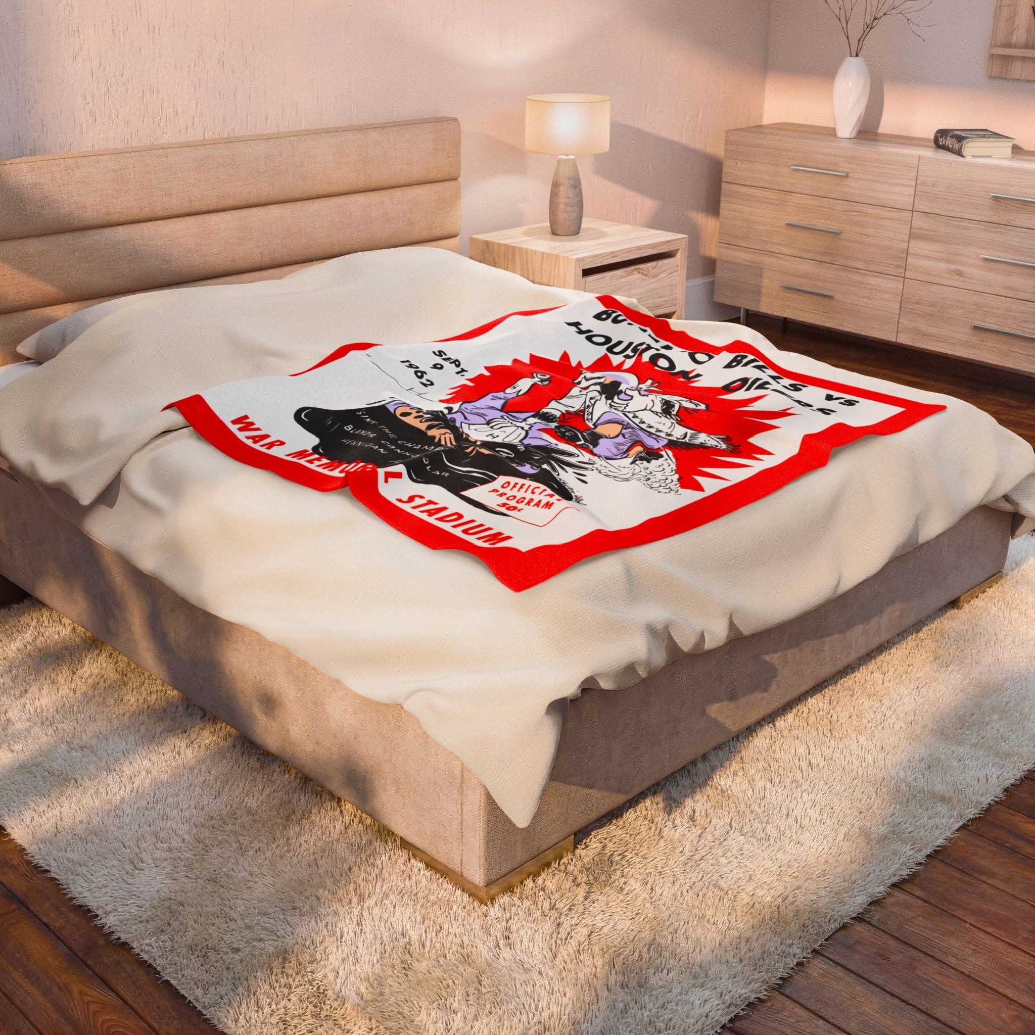 Vintage Houston Oilers - Buffalo Bills Football Program Velveteen Plush Blanket, Throw Blanket, Home Decor, Sports Gift, Game Day Gear