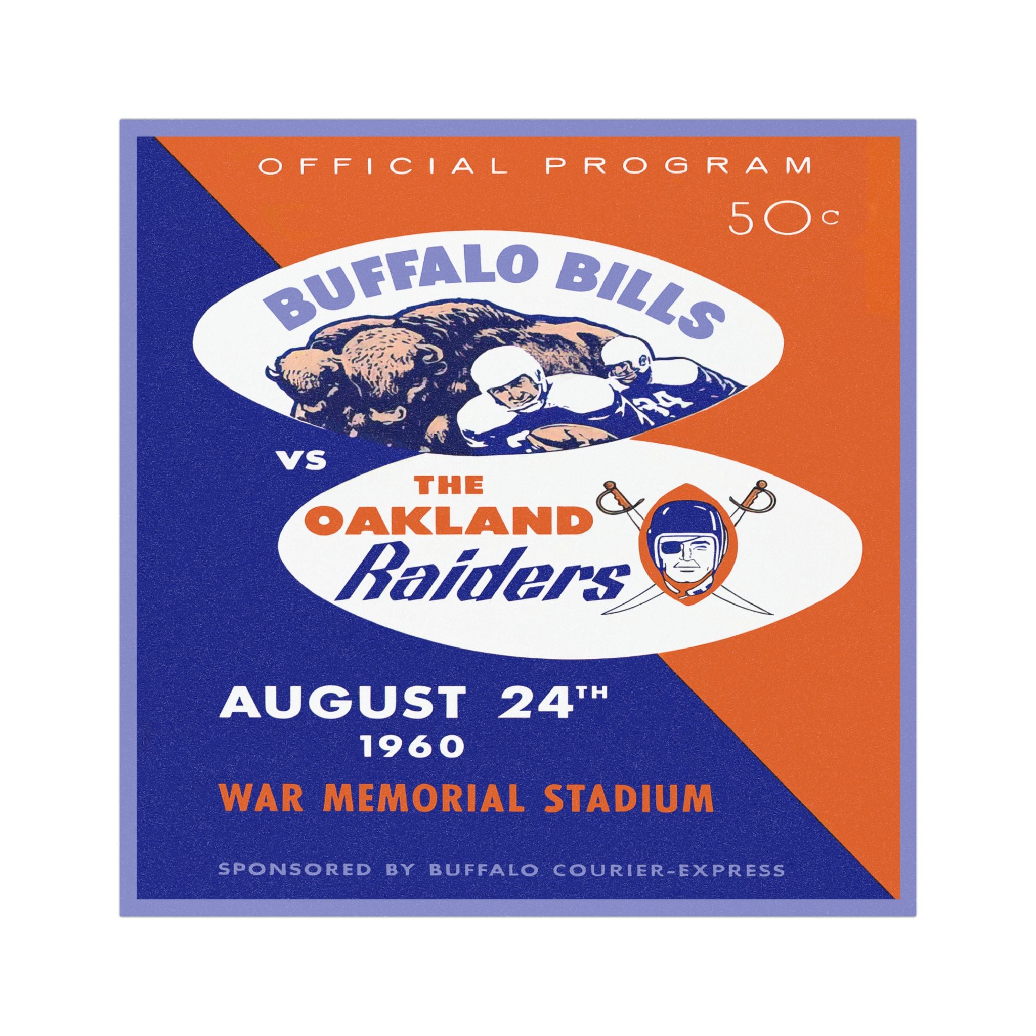 Car Magnet Vintage 1960 Football Buffalo Bills-Oakland Raiders  Sports Fan Memorabilia, Retro Football Decor, Game Day Tailgate Accessories
