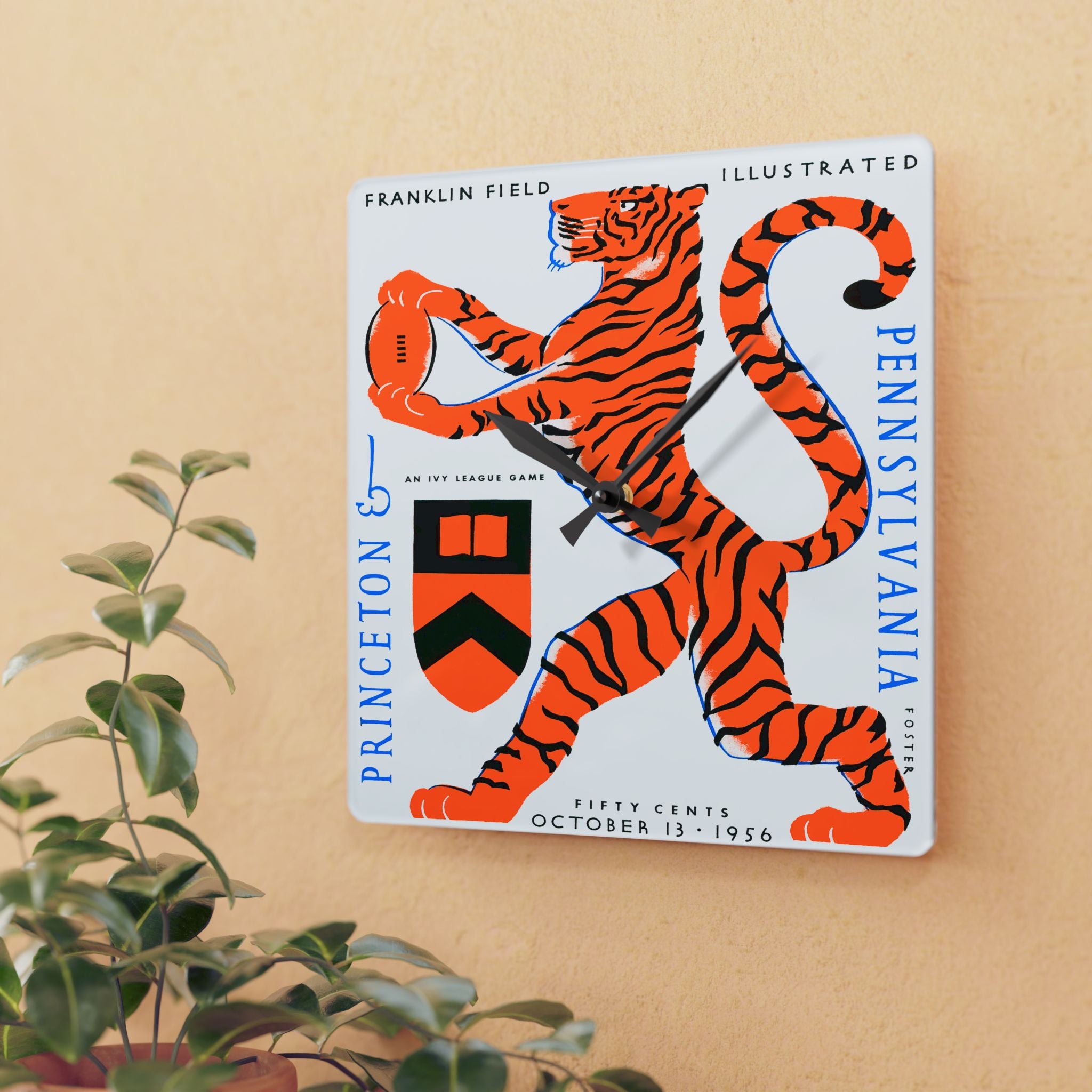 Vintage 1956 Football Pennsylvania Princeton Acrylic Wall Clock, Sports Fan Home Decor, College Football Team Wall Clock, Game Day Gift,