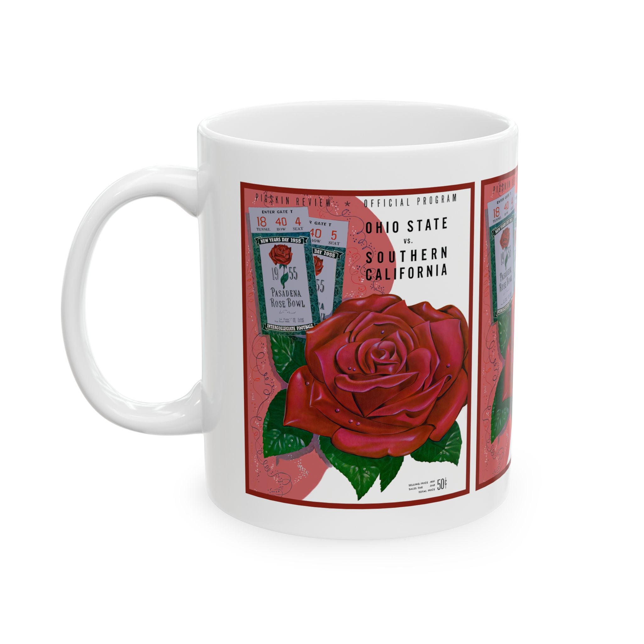 Vintage 1955 Rose Bowl Football Program USC - Ohio State Ceramic Mug, Sports Fan Gift, Coffee Cup, Tea Mug, Unique College Football