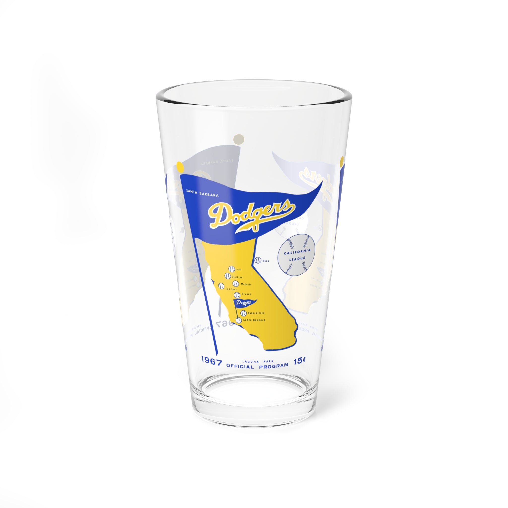1967 Vintage Santa Barbara Dodgers Baseball - California League -  Pint Glass, 16oz