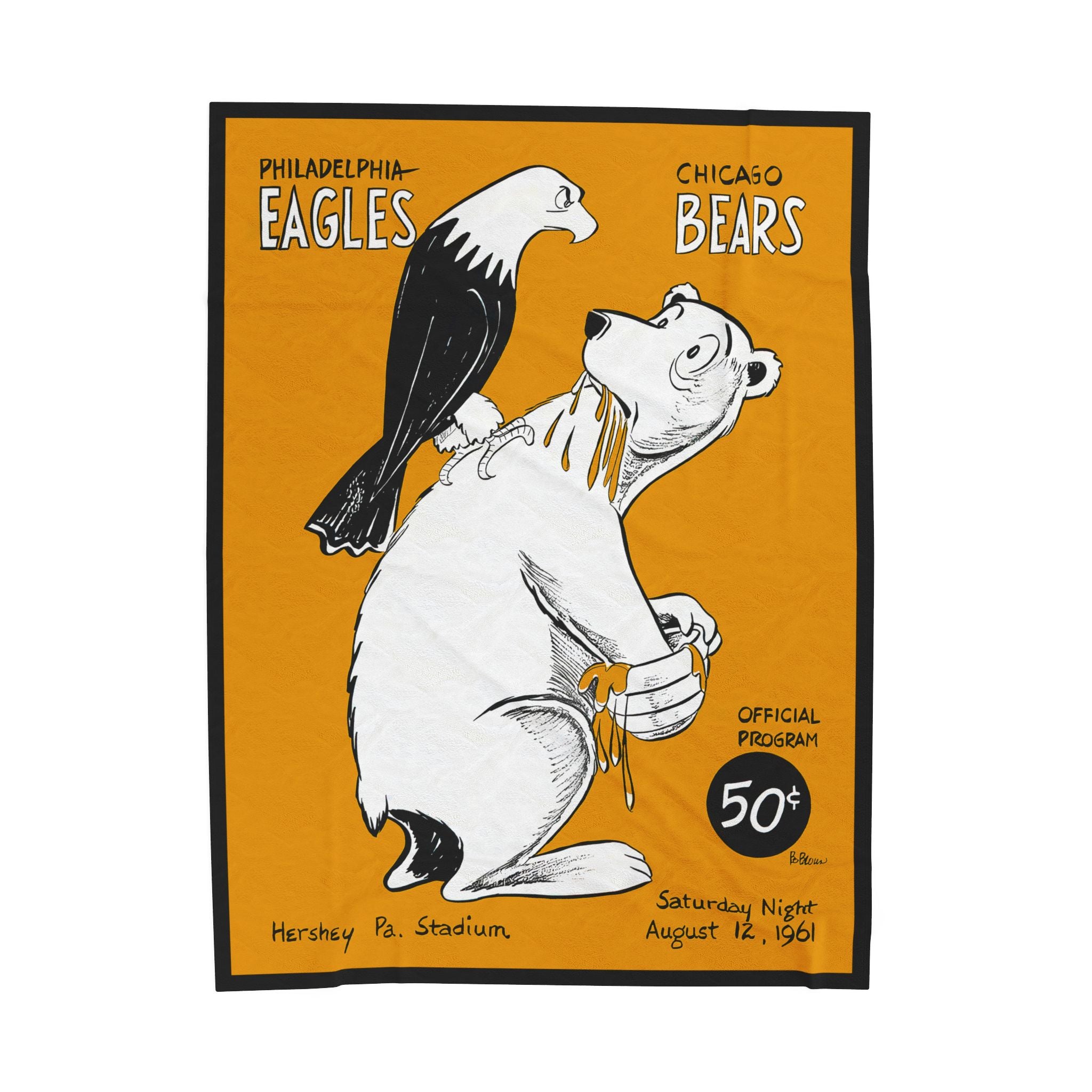 Velveteen Throw Blanket, Vintage 1961 Football Philadelphia Eagles Chicago Bears Design, Home Decor, Sofa Throw, Bedding, Football Fans Gift