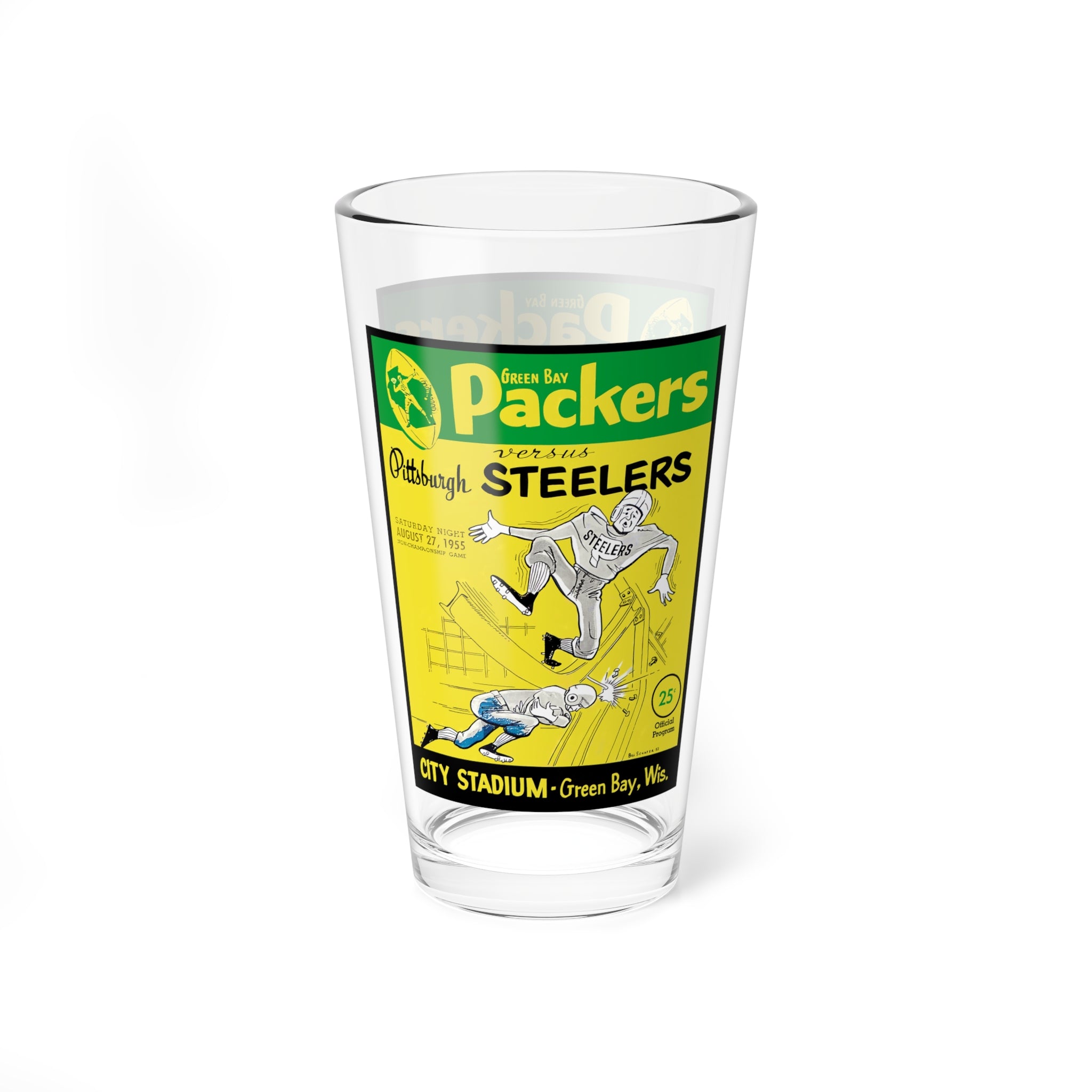 Mixing Glass, 16oz - Vintage 1955 Football Steelers-Packers, Sports Barware Gift, Football Memorabilia, Sports Fan Glass, Retro Game Day