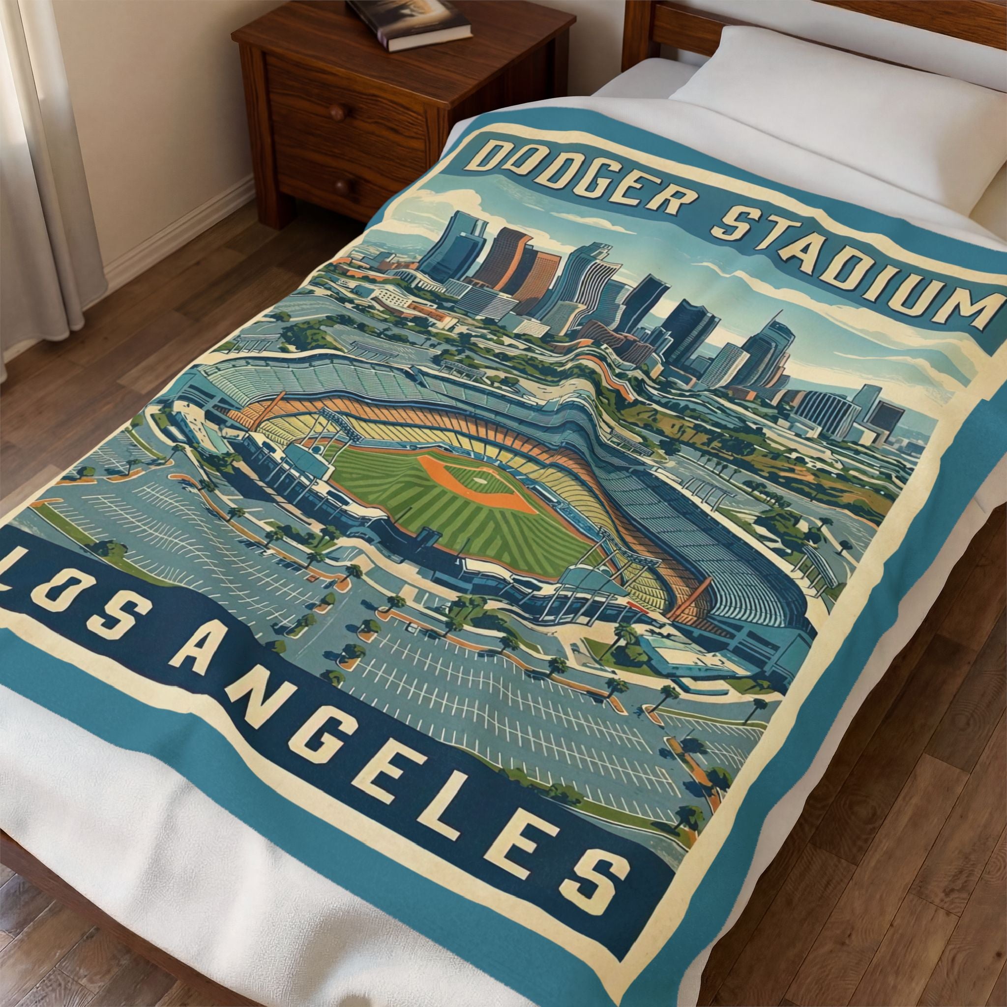 WPA Style Los Angeles Baseball Dodger Stadium Blanket | Velveteen Plush