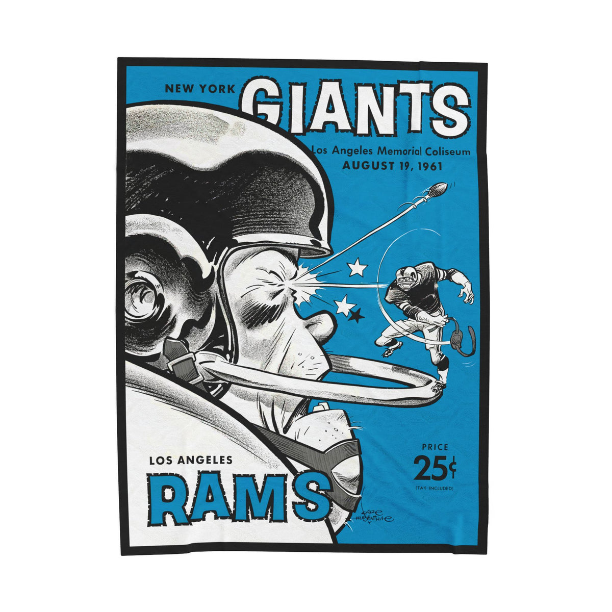 1961 Vintage Giants vs Rams Football Velveteen Plush Blanket — Retro Game Program Design