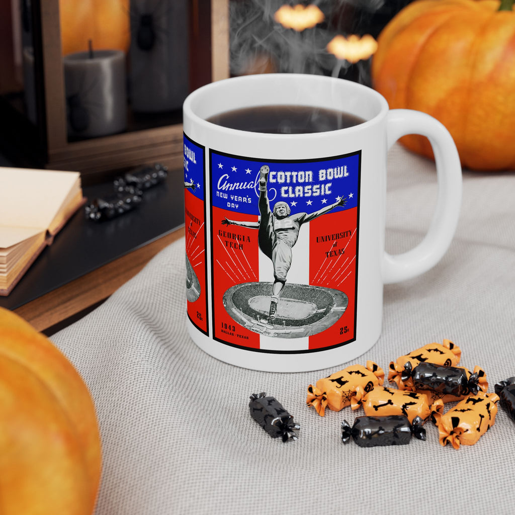 1943 Cotton Bowl Ceramic Mug — Texas vs. Georgia Tech Football Collector 11oz and 15oz