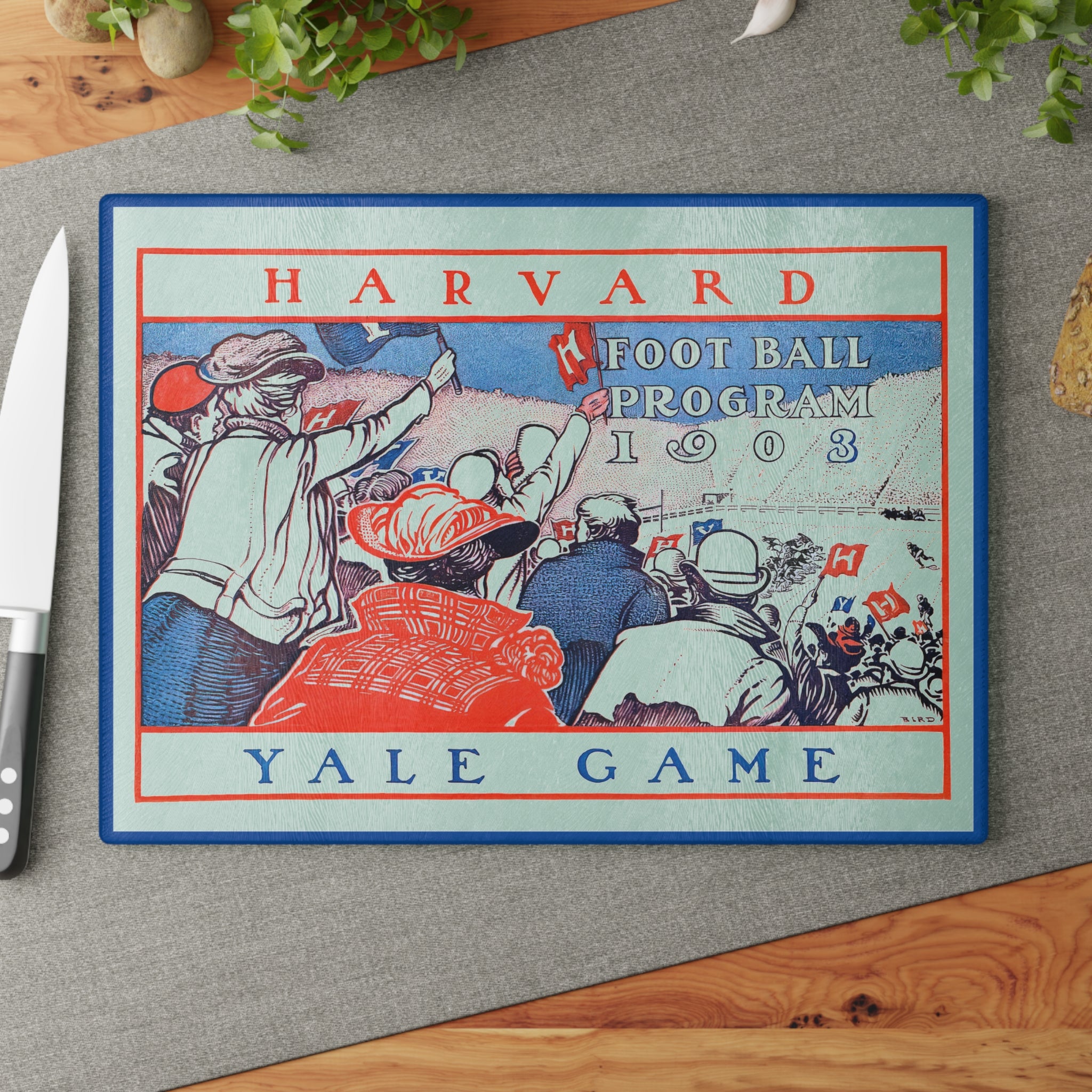Vintage 1903 Harvard-Yale Football Glass Cutting Board - Sports Fan Kitchen Decor, Game Day Party Host Gift, College Football Fanatics Gift,