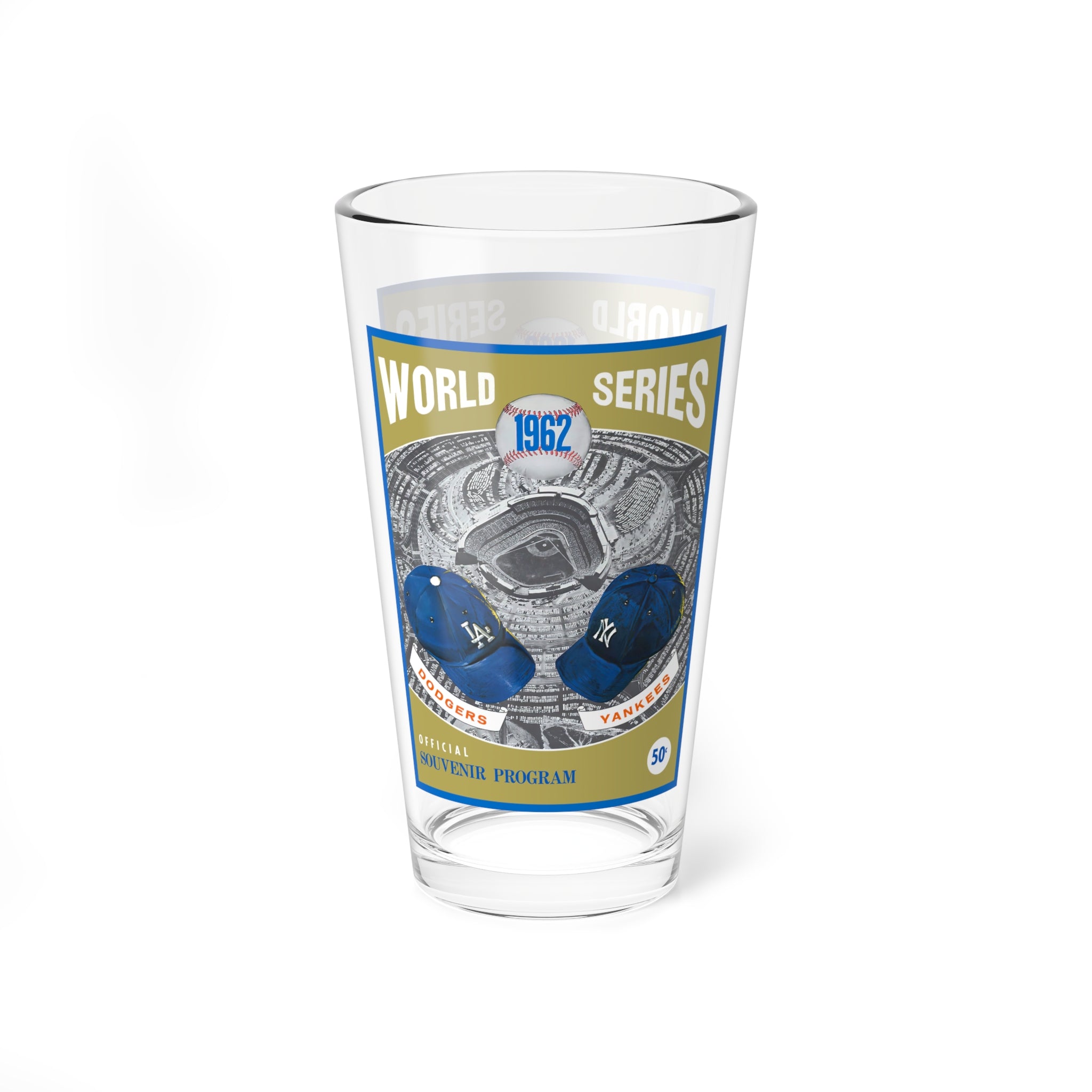 1962 Dodgers vs Yankees World Series Mixing Glass — 16oz - Phantom Program Cover