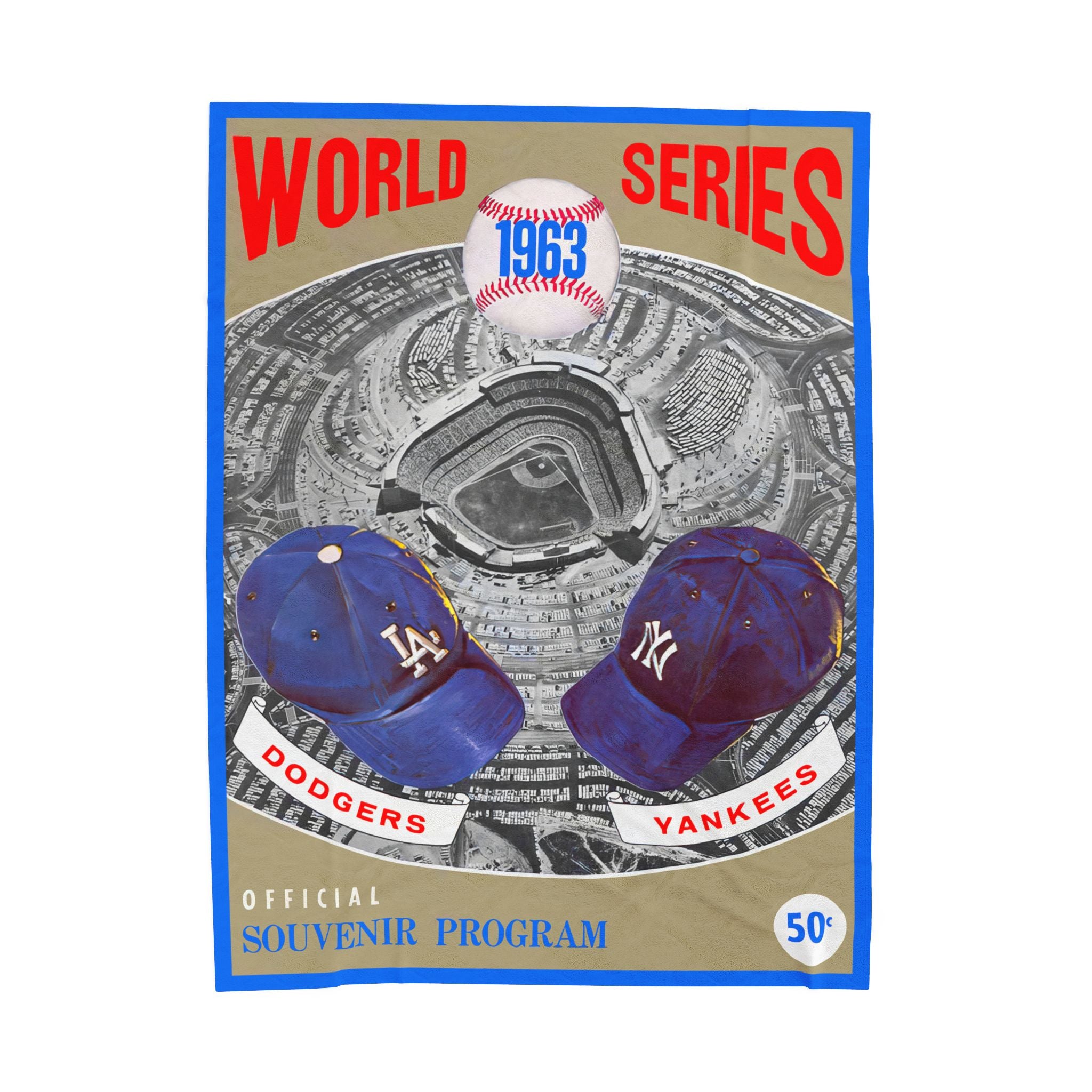 Velveteen Plush Blanket - 1963 Vintage Los Angeles Dodgers - New York Yankees World Series Program Cover, Throw Blanket, Sports Fan Gift,