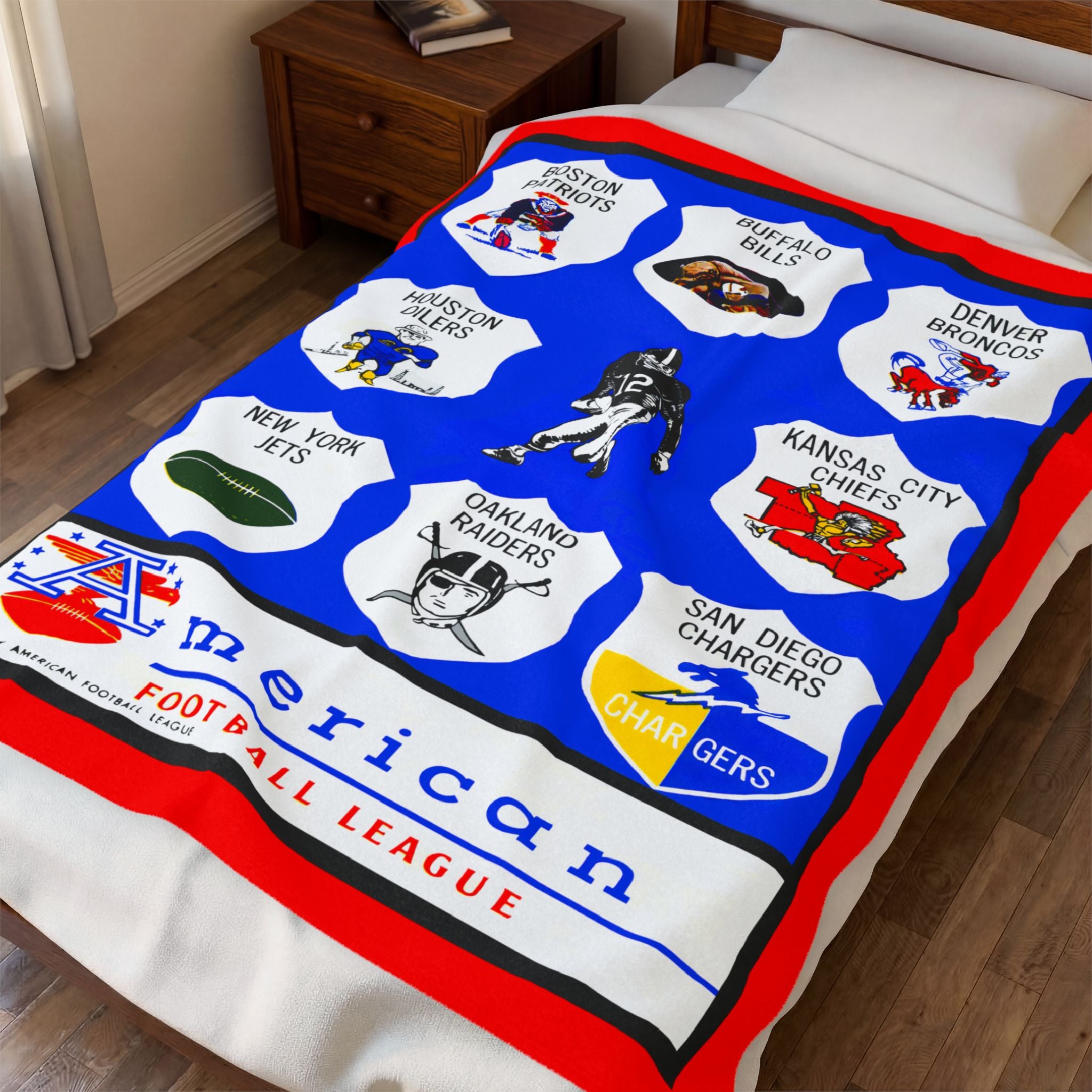 Velveteen Plush Blanket, Retro 1964 American Football League Football Design - Vintage Sports Throw, Cozy Sofa Cover, Football Fan Gift