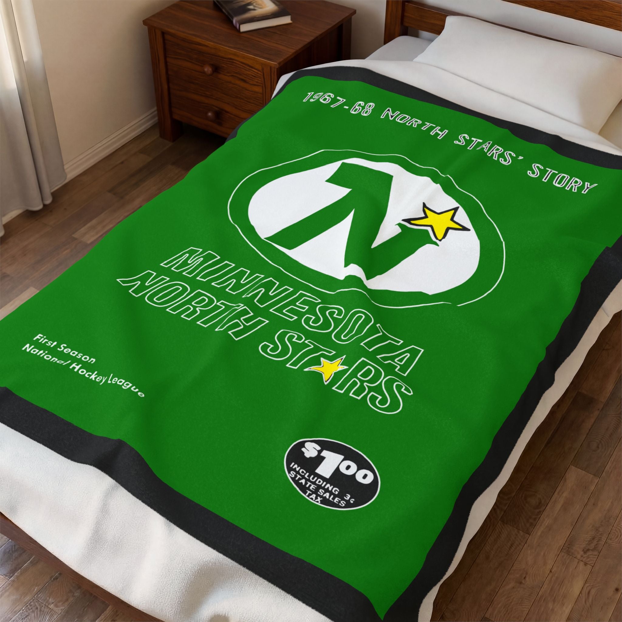Hockey Blanket, Minnesota North Stars Sports Bedding, Hockey Fan Gift, Vintage Hockey Decor, 1967-1968 Hockey Team Blanket, Hockey Bedroom