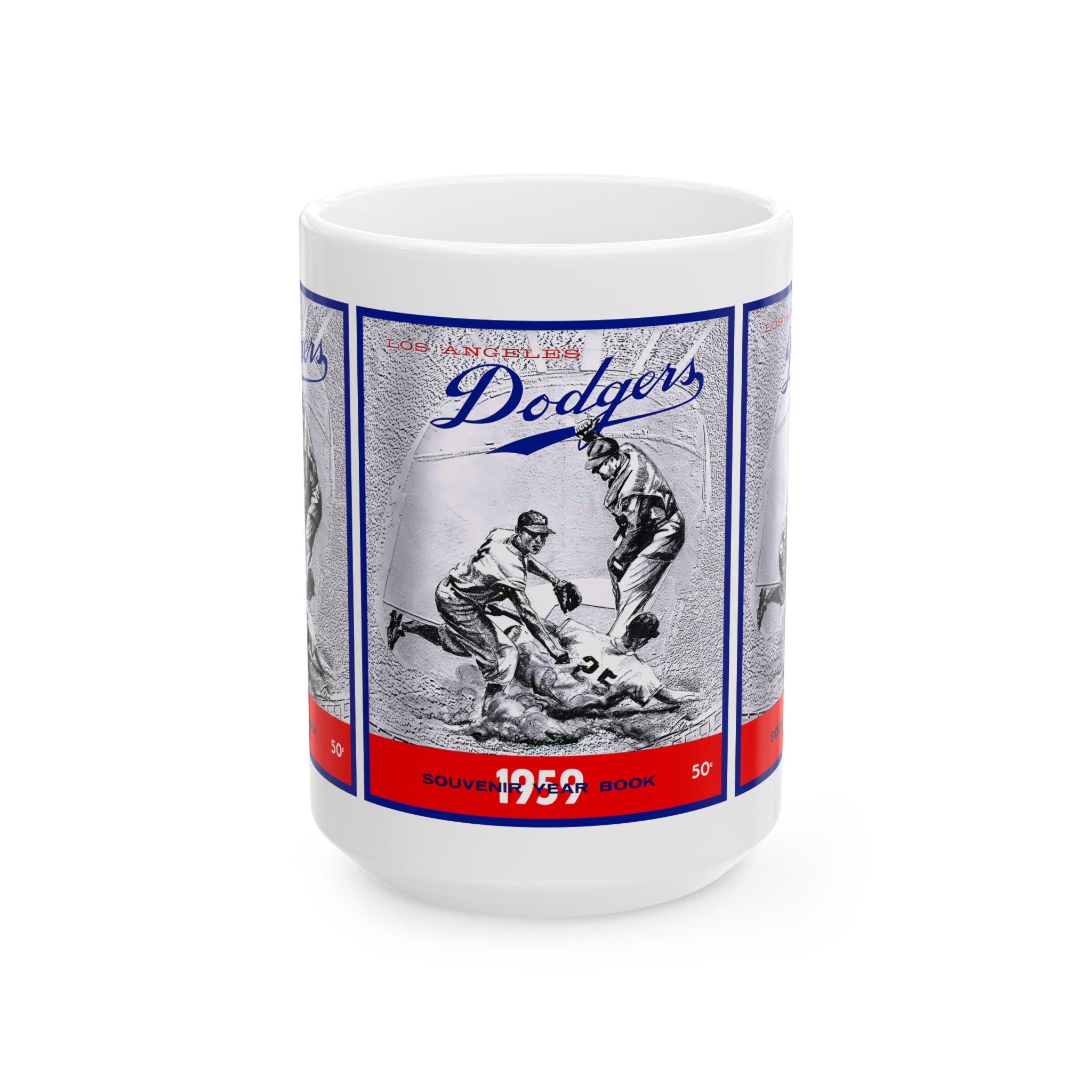 Ceramic Mug, 1959 Baseball Dodgers Yearbook Design, Sports Fan Gift, Baseball Lover Cup, Vintage Yearbook Theme Mug, Baseball Memorabilia