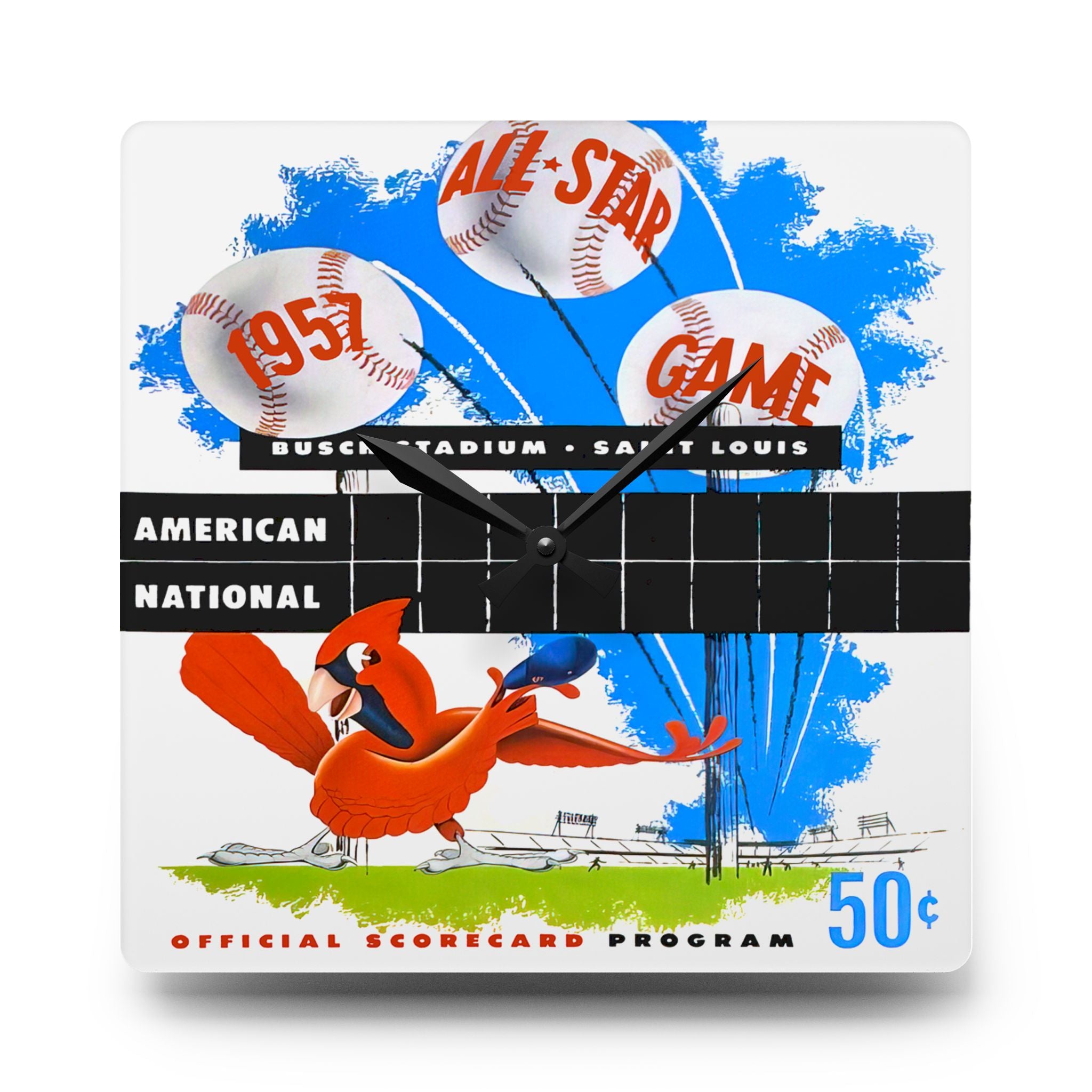 1957 Vintage St Louis Cardinals - All-Star Baseball Game Program Cover   - Acrylic Wall Clock