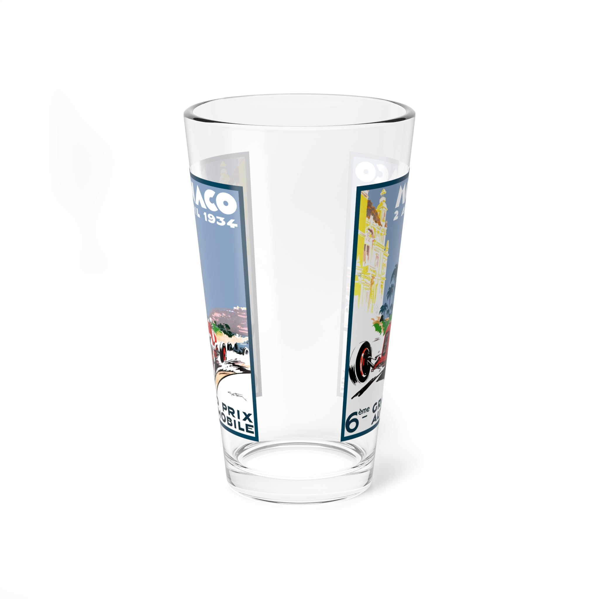 Monaco 1934 Racing Mixing Glass, 16oz - Vintage Car Enthusiast Barware, Cocktail Glass, Drinkware Gift, Bartender Supplies, Retro Car Decor