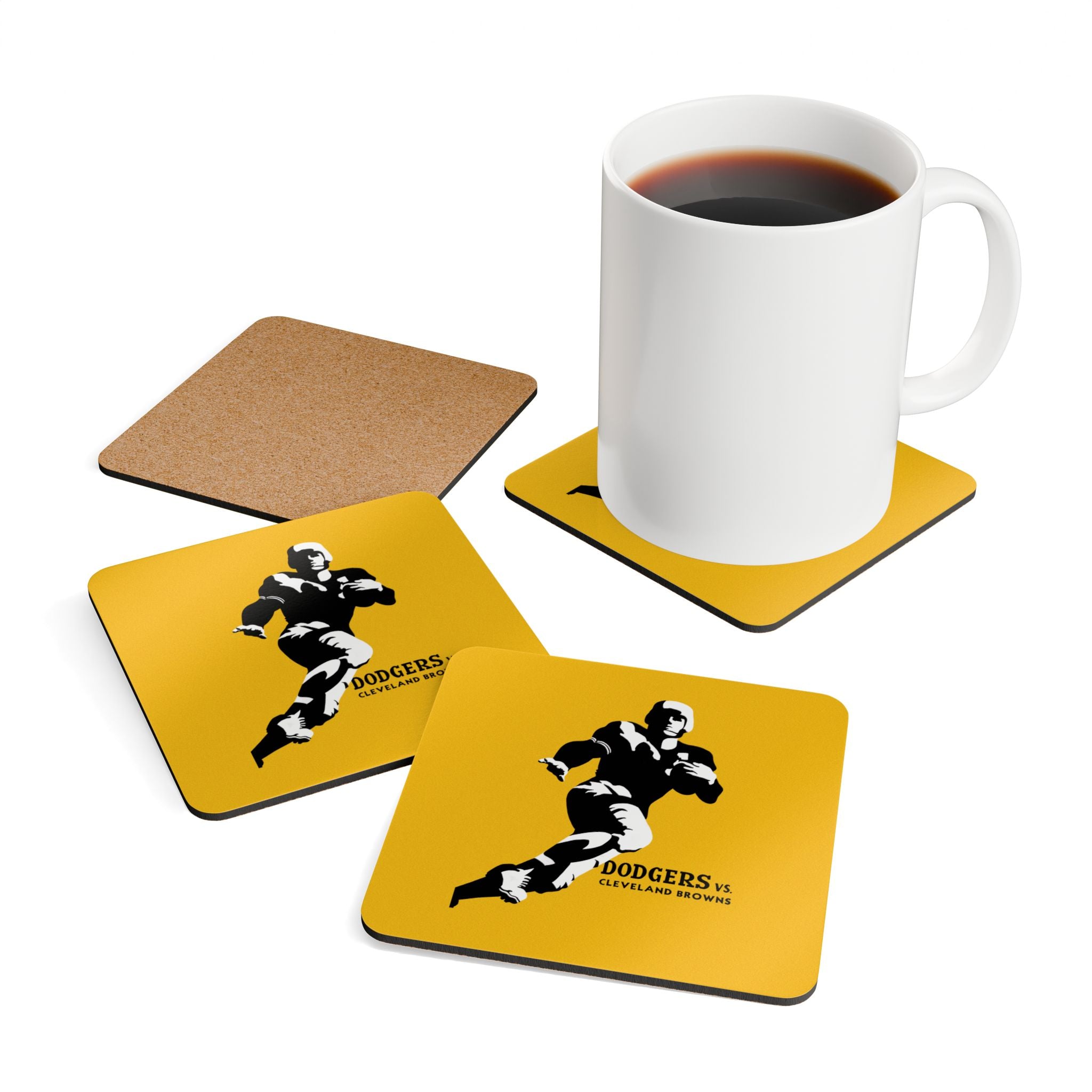 1947 Vintage Brooklyn Dodgers - Cleveland Browns Football - Corkwood Coaster Set