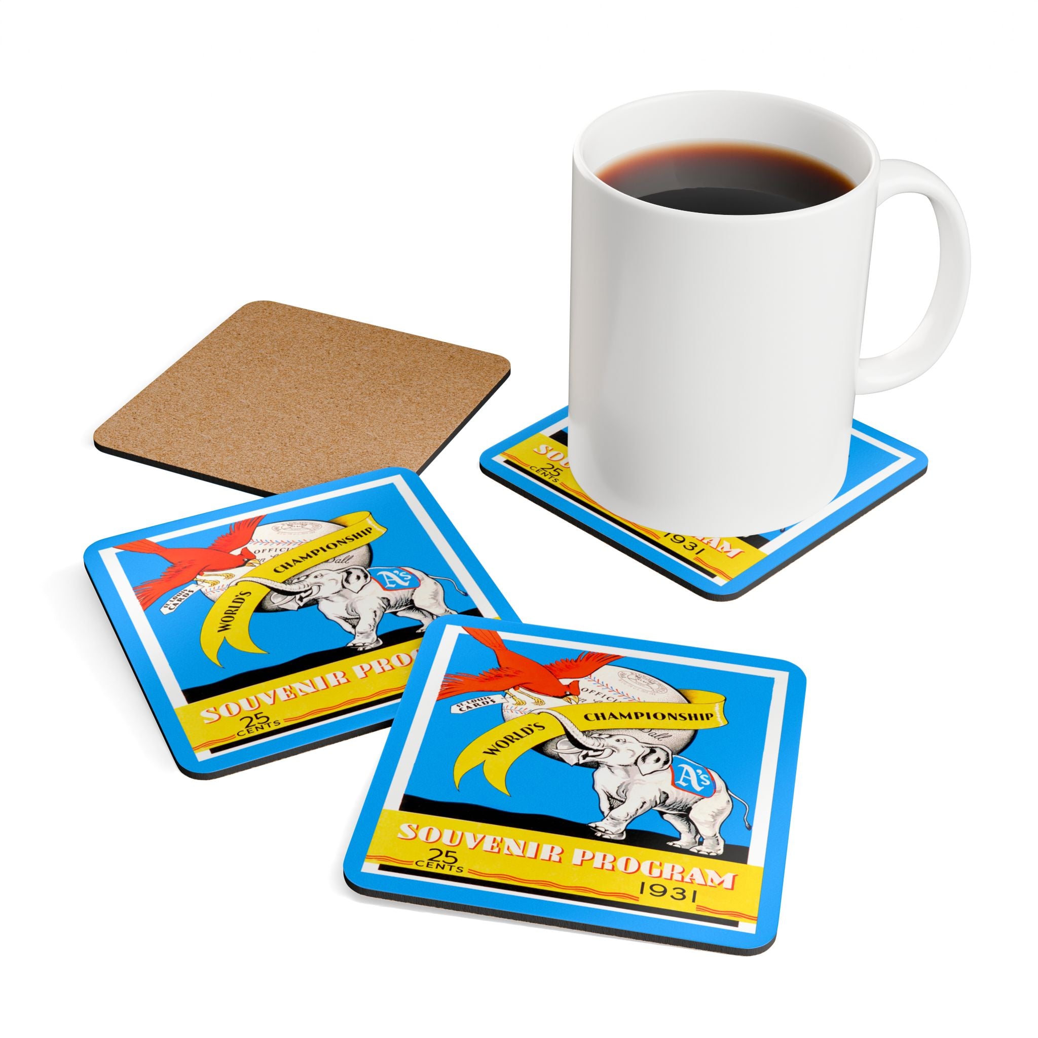 1931 Baseball World Series Cardinals Athletics - Corkwood Coaster Set