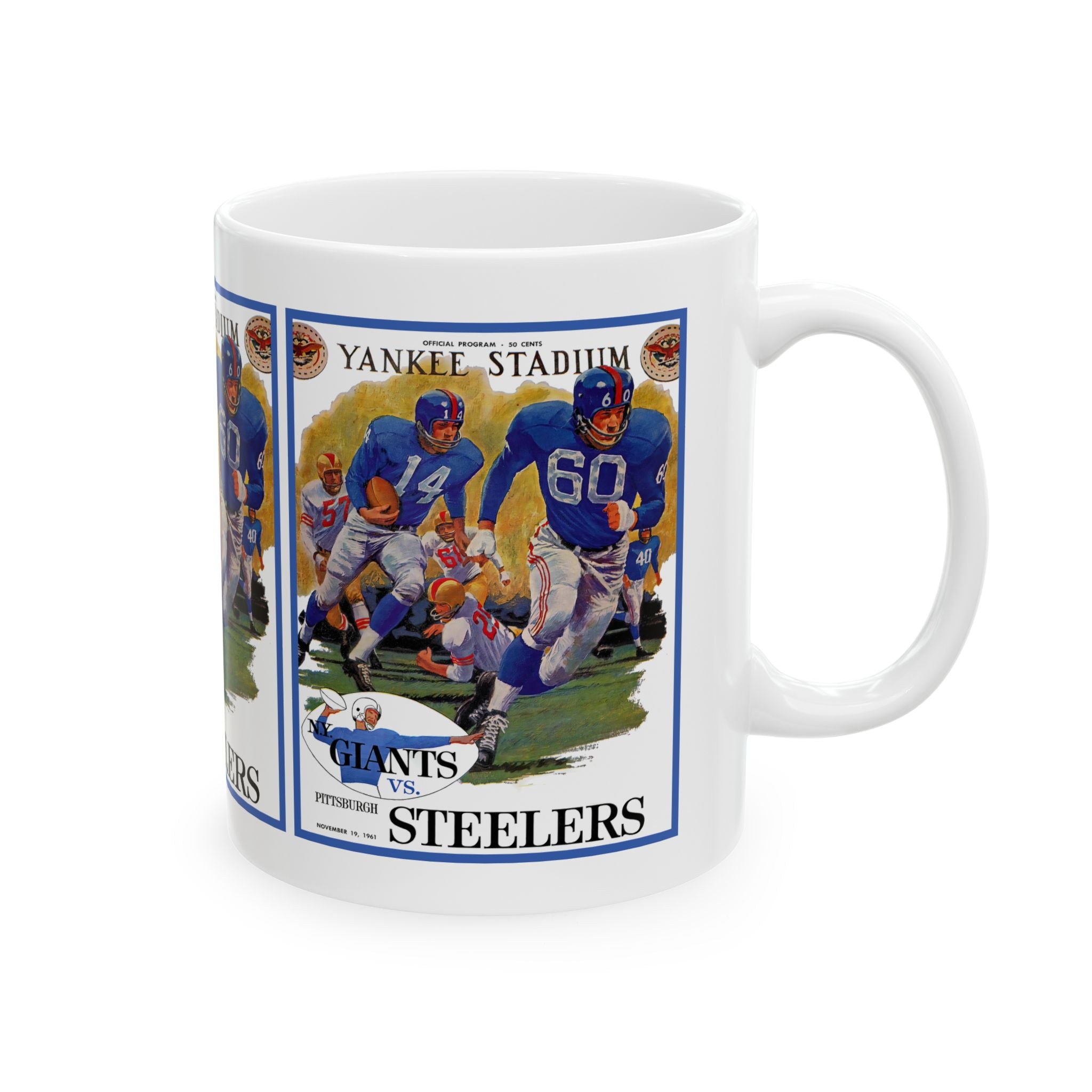 1961 Vintage Football Game Ceramic Mug — 'Giants vs Steelers' Yankee Stadium Poster (11oz/15oz)