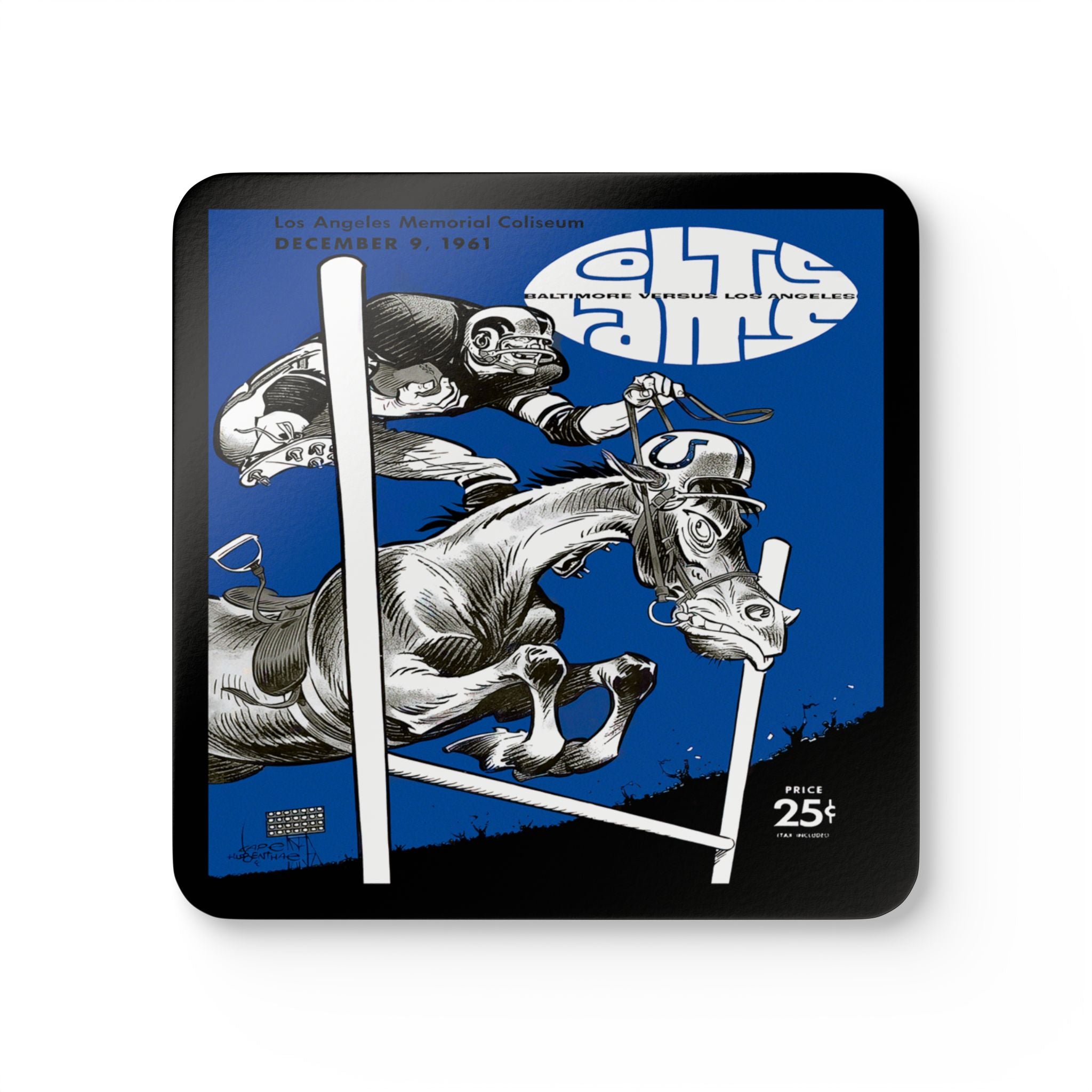 1961 Vintage Baltimore Colts - Los Angeles Rams Football Program Cover - Corkwood Coaster Set