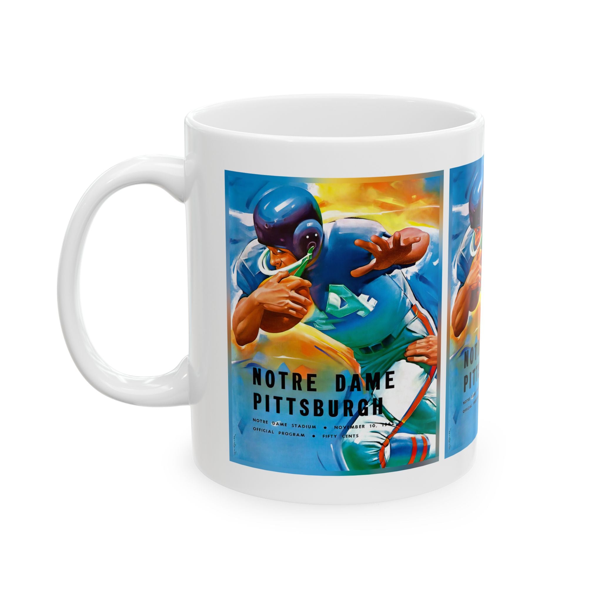 Ceramic Mug, 1962 Football Notre Dame-Pittsburgh, Vintage Sports Mug, Gift for Football Fans, College Football Decor, Sports Memorabilia,
