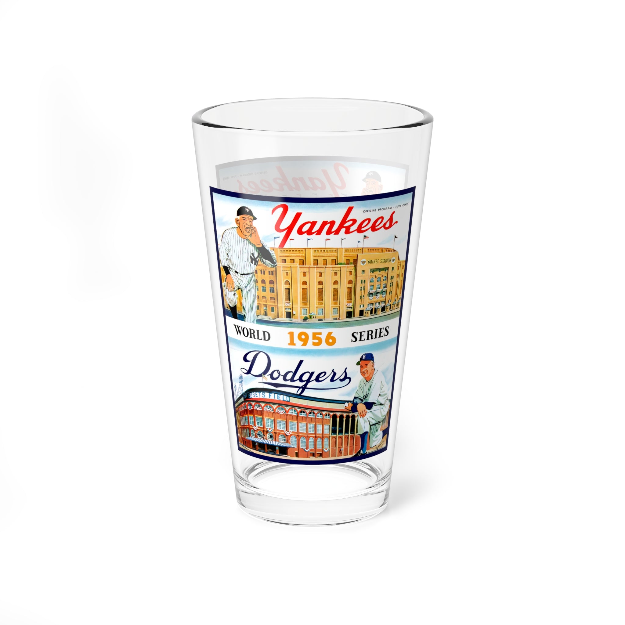 Mixing Glass, 16oz - Vintage 1956 Baseball World Series Brooklyn Dodgers New York Yankees Memorabilia, Cocktail Glass, Barware Gift, Sports