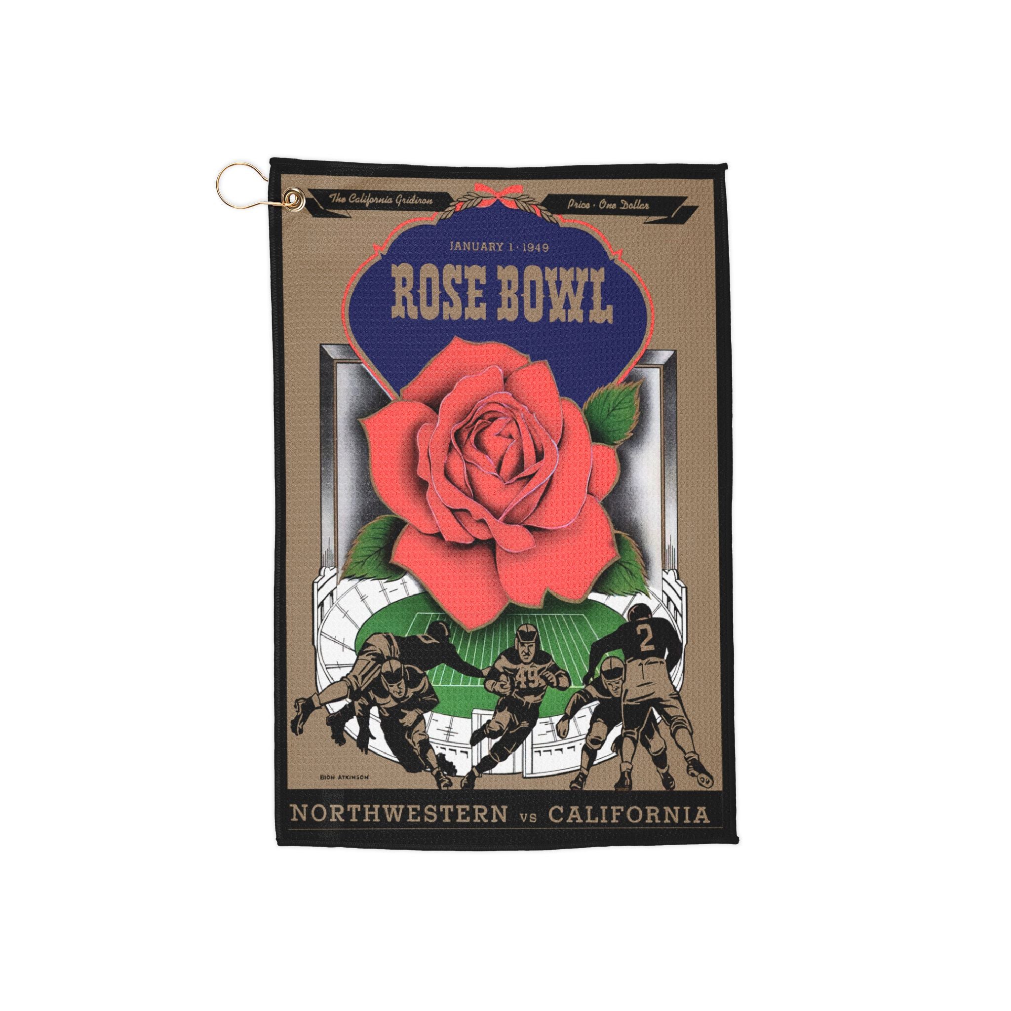 Golf Towels, 1949 Rose Bowl Football Northwestern California Sports Fan Gift, Golf Accessories, Sports Towel, Team Spirit Gear, Golf