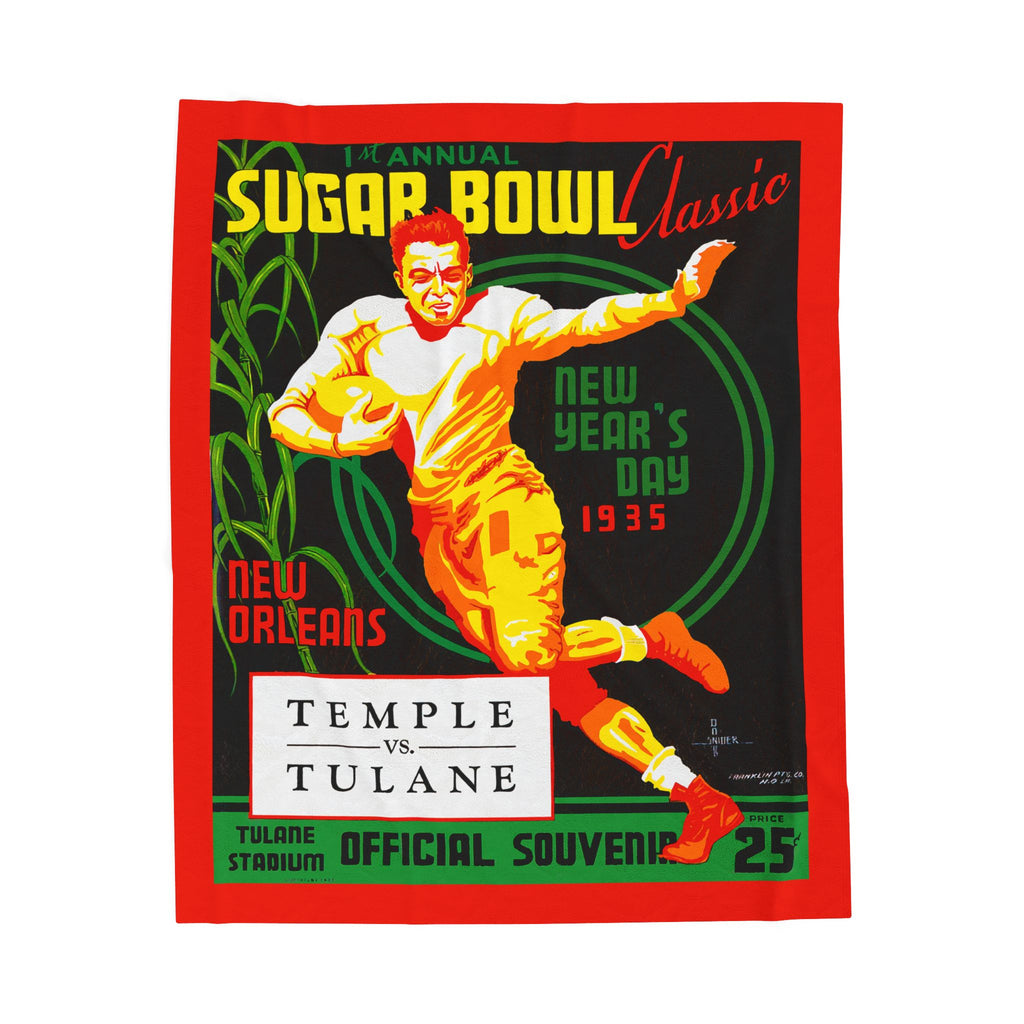 1935 Sugar Bowl Classic Football Program Cover - Temple-Tulane Velveteen Plush Blanket