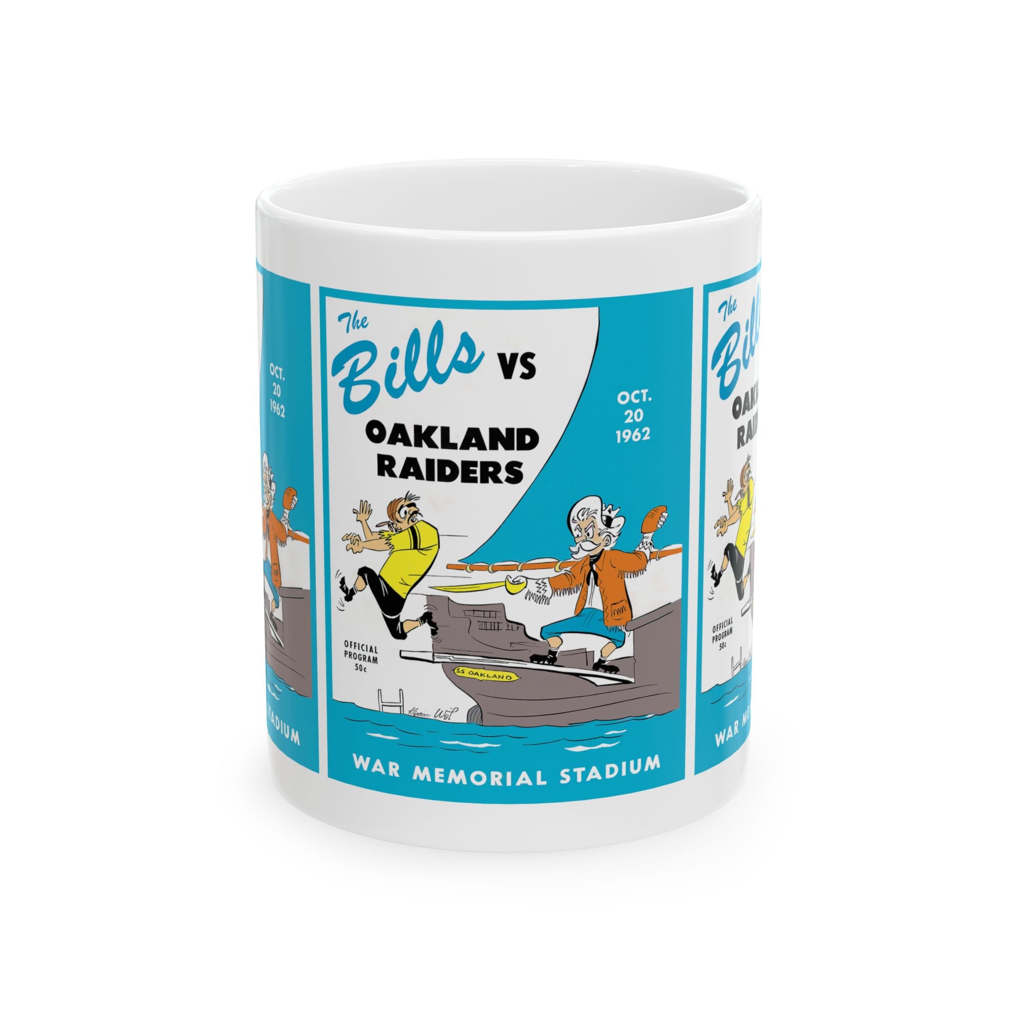 Football Ceramic Mug, 1962 Buffalo Bills Oakland Raiders Sports Fan Gift Cup, Team Game Day Coffee Tea Mug, Gridiron Football Memorabilia