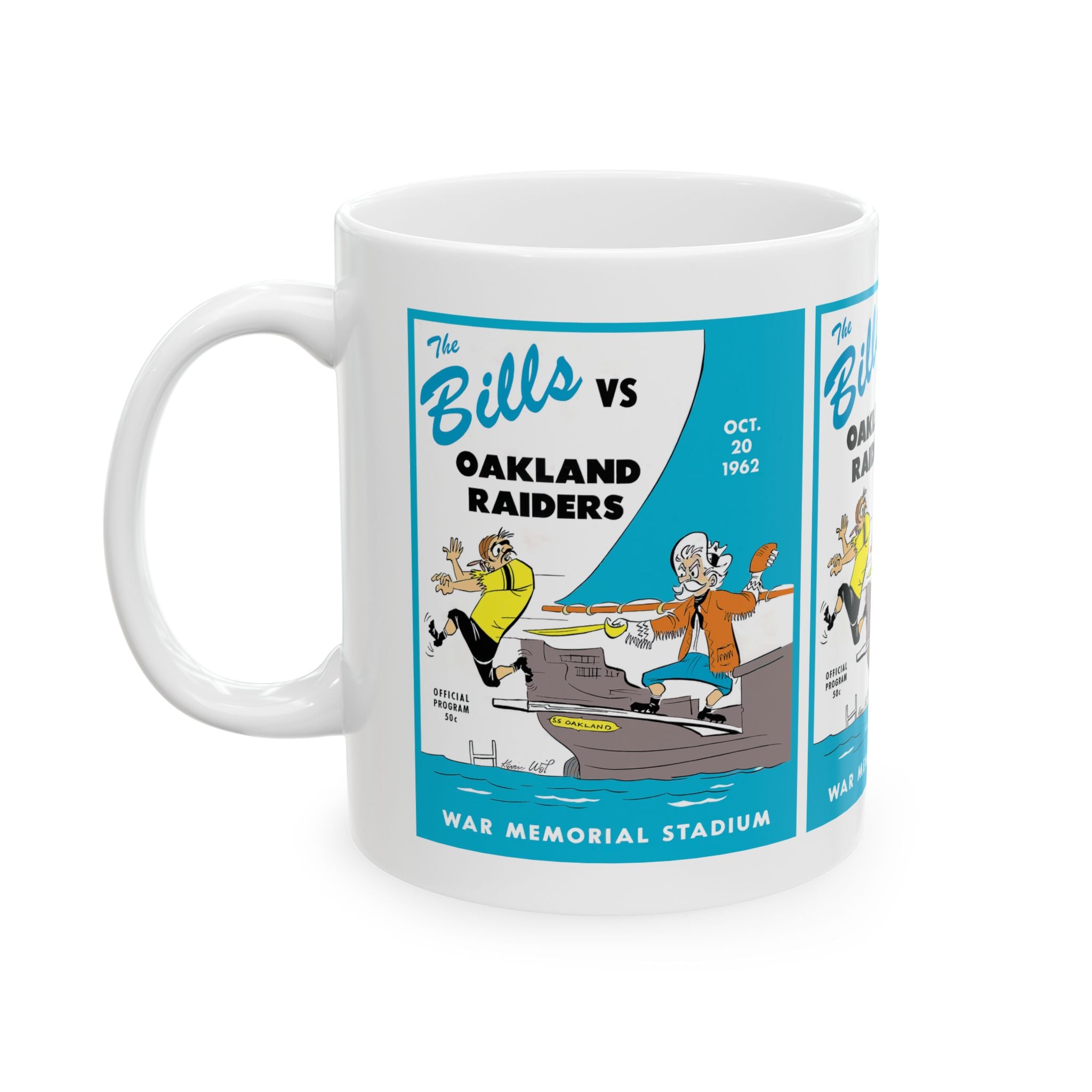 Football Ceramic Mug, 1962 Buffalo Bills Oakland Raiders Sports Fan Gift Cup, Team Game Day Coffee Tea Mug, Gridiron Football Memorabilia