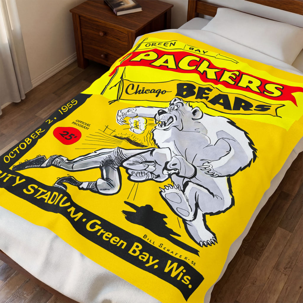 Green Bay Packers 1955 Vintage Bears Velveteen Plush Blanket — Retro Football Throw