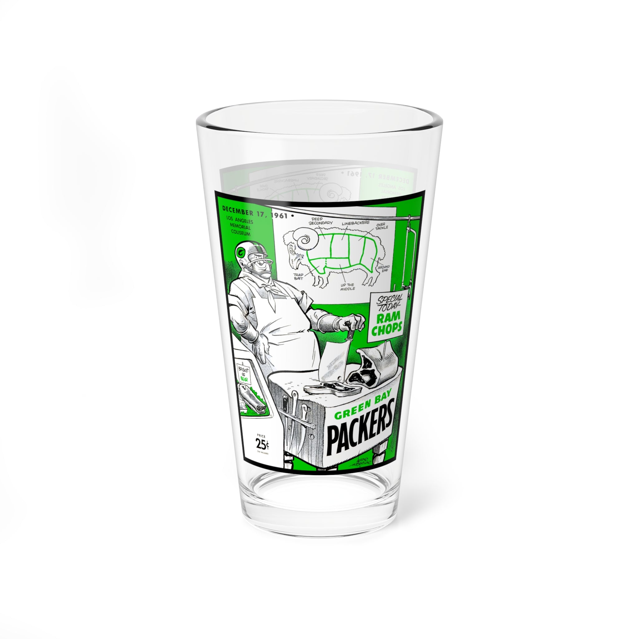 Mixing Glass, 16oz - 1961 Football Green Bay Packers Los Angeles Rams, Sports Beer Glass, Vintage Football Gift, Packers vs Rams Game Day