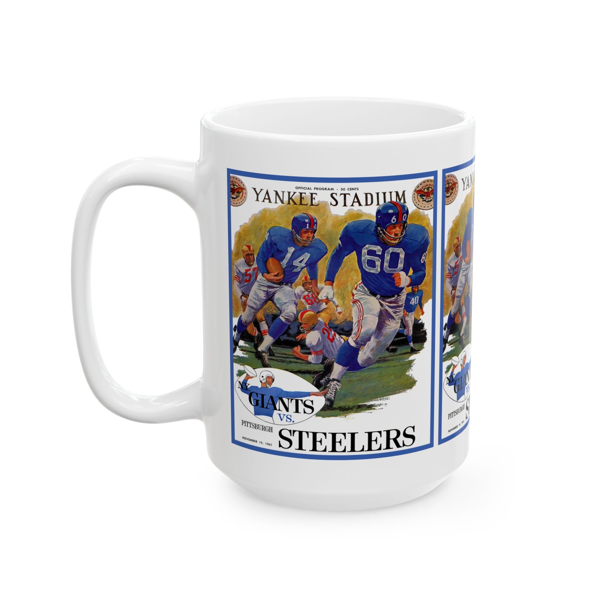 1961 Vintage Football Game Ceramic Mug — 'Giants vs Steelers' Yankee Stadium Poster (11oz/15oz)