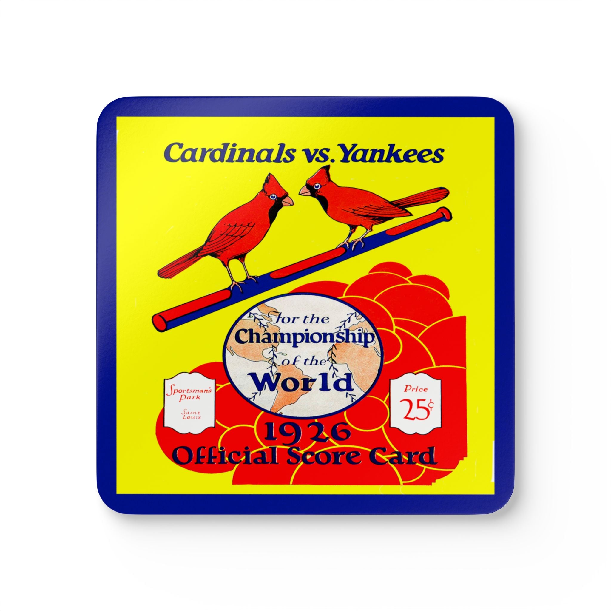 1926 Vintage St Louis Cardinals World Series Baseball Program Cover - Corkwood Coaster Set