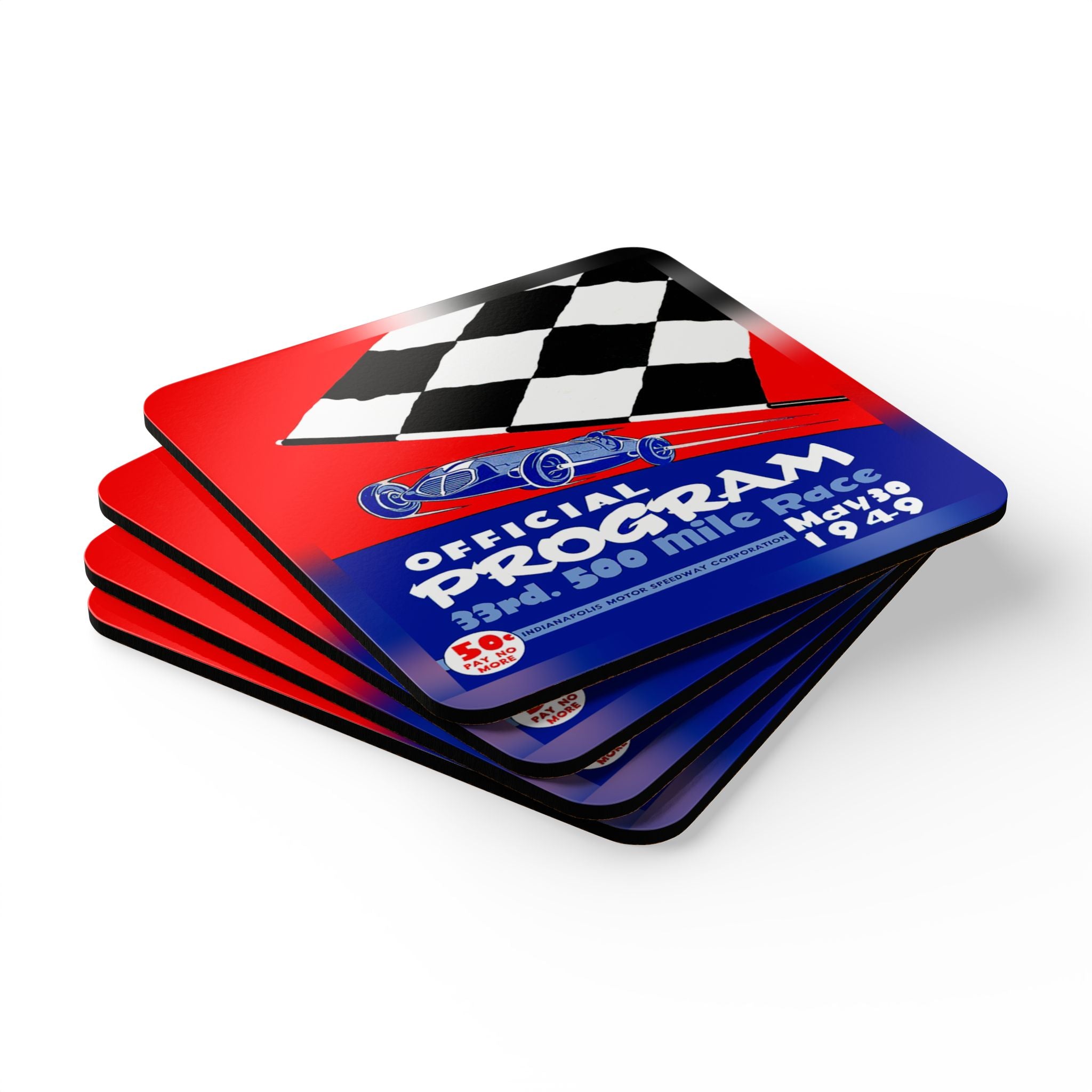 1949 Vintage Indianapolis 500 Racing Program Cover - Corkwood Coaster Set
