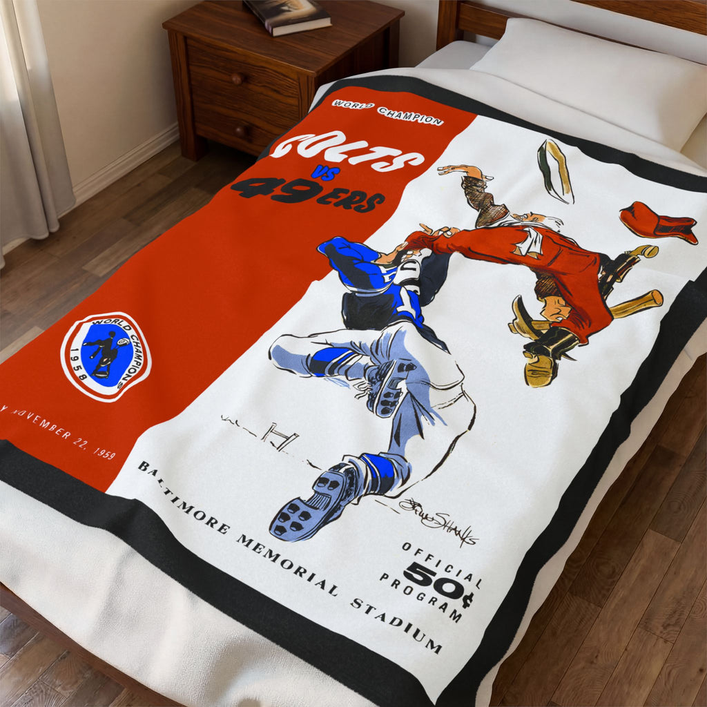 Football Fan Throw Blanket, Super Soft 1959 49ers vs Colts Game Day Stadium Design, Football Sports Gift, Home Bedding