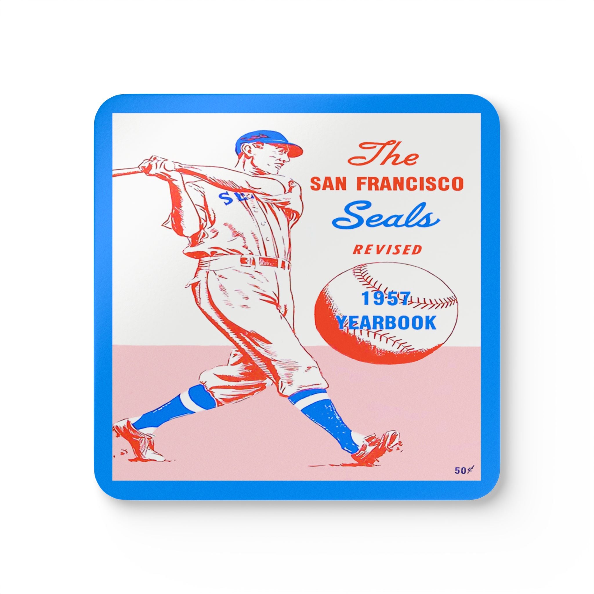 1957 Vintage San Francisco Seals Yearbook Cover - Corkwood Coaster Set