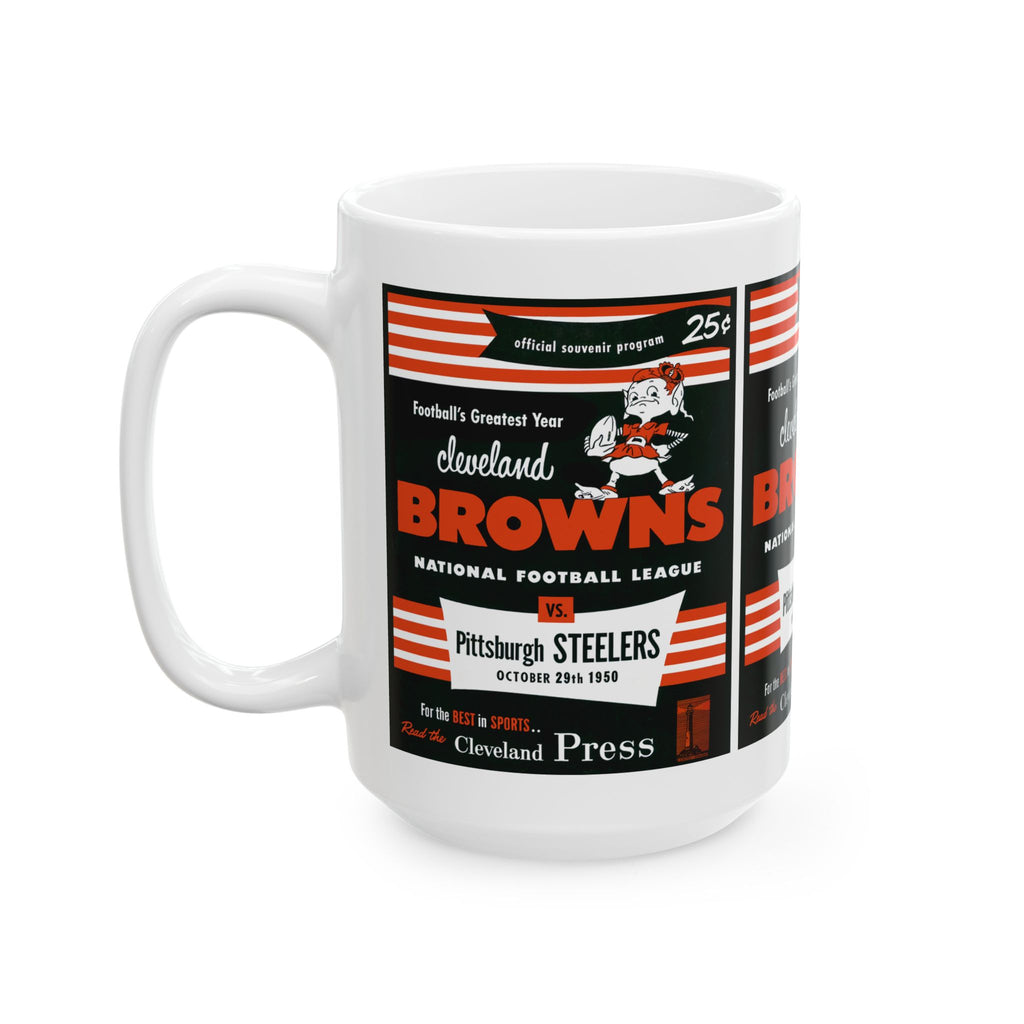 Ceramic Mug, Vintage 1950 Football Cleveland Browns Pittsburgh Steelers, Sports Fan Gift, Retro Team Rivalry, Coffee Cup, Tea Mug
